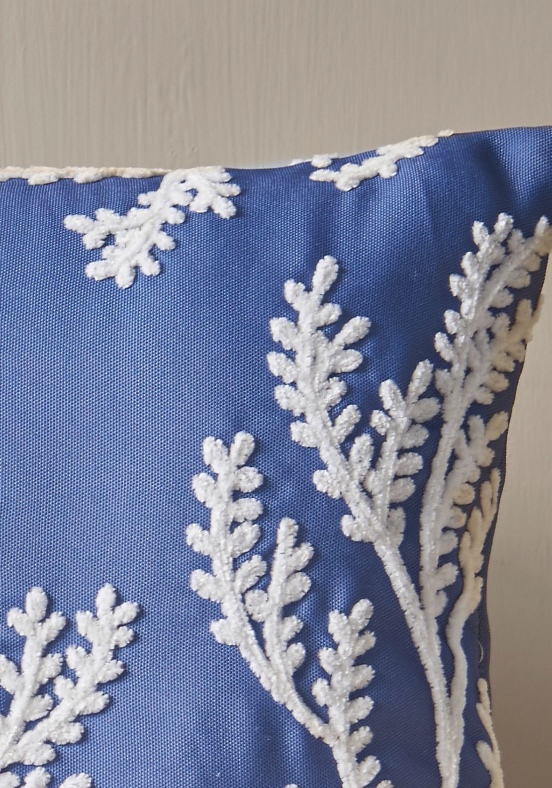 Catherine Lansfield Coral Leaf Embroidered 30cm x 50cm Cushion - Blue 2 Shaws Department Stores