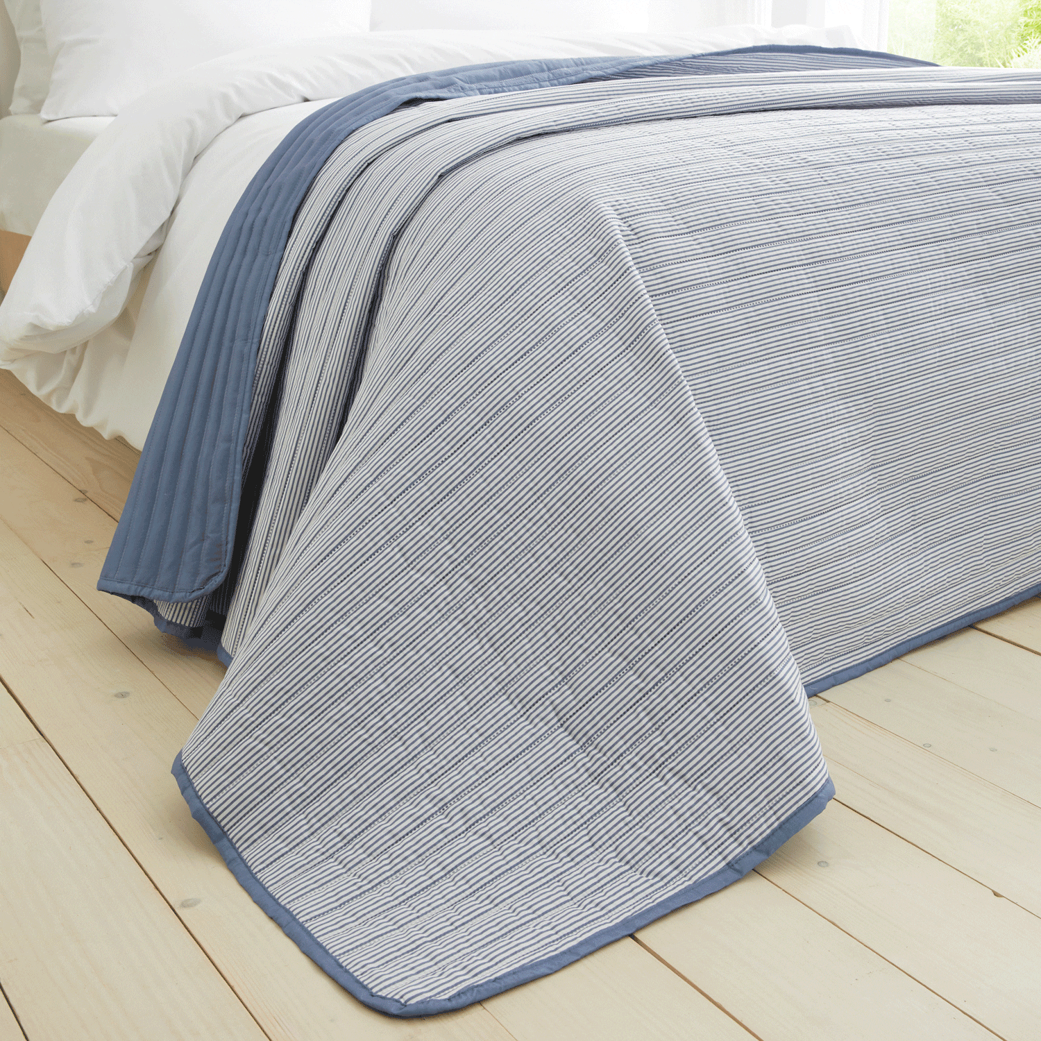 The Home Collection Stripe Quilted Reversible Bedspread 220x230cm - Blue 1 Shaws Department Stores
