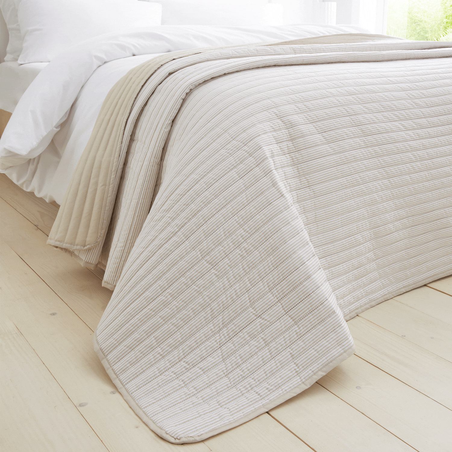 The Home Collection Stripe Quilted Reversible Bedspread 220x230cm - Natural 1 Shaws Department Stores