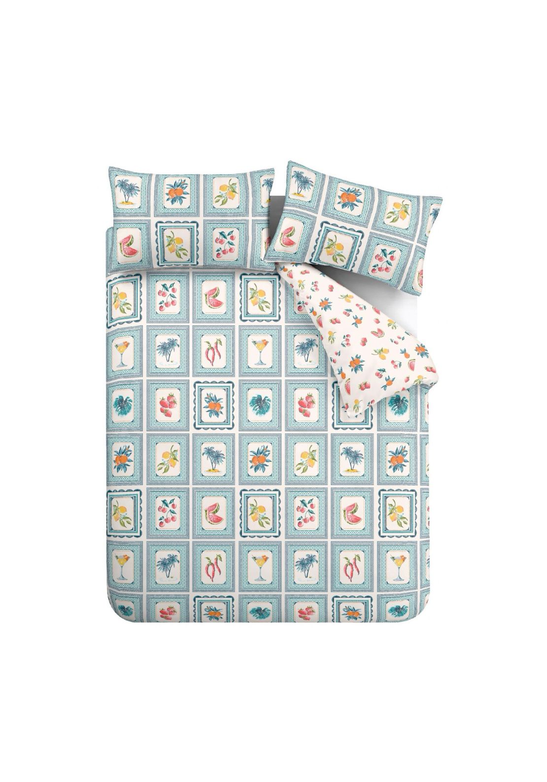 Catherine Lansfield Riviera Tiles Reversible Duvet Cover Set - Blue 5 Shaws Department Stores