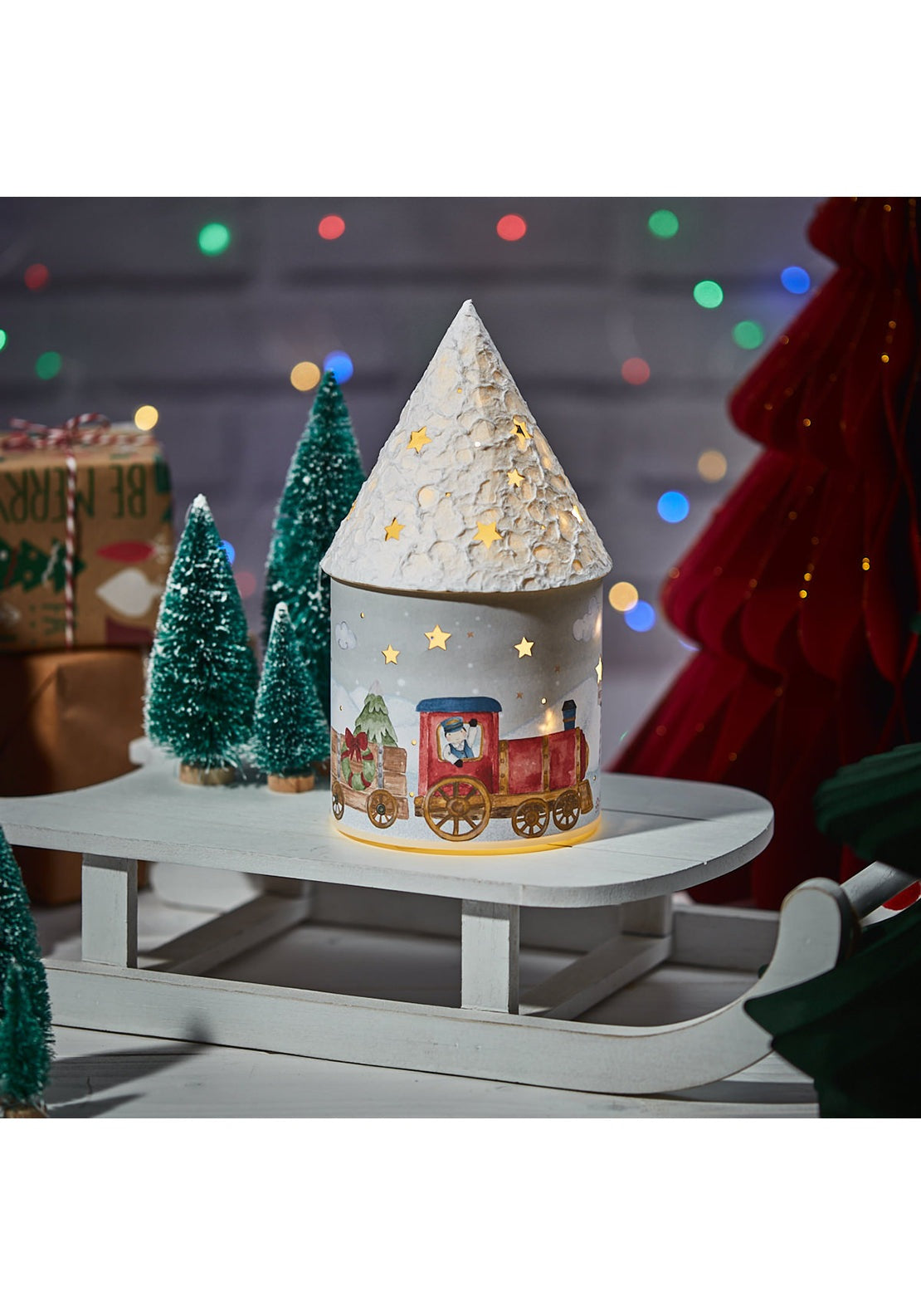 The Home Christmas Christmas Train Led Paper Lantern With Cutout Stars 1 Shaws Department Stores