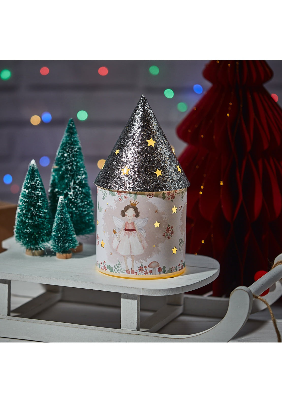 The Home Christmas Christmas Fairy Led Paper Lantern With Silver Glitter Roof 1 Shaws Department Stores