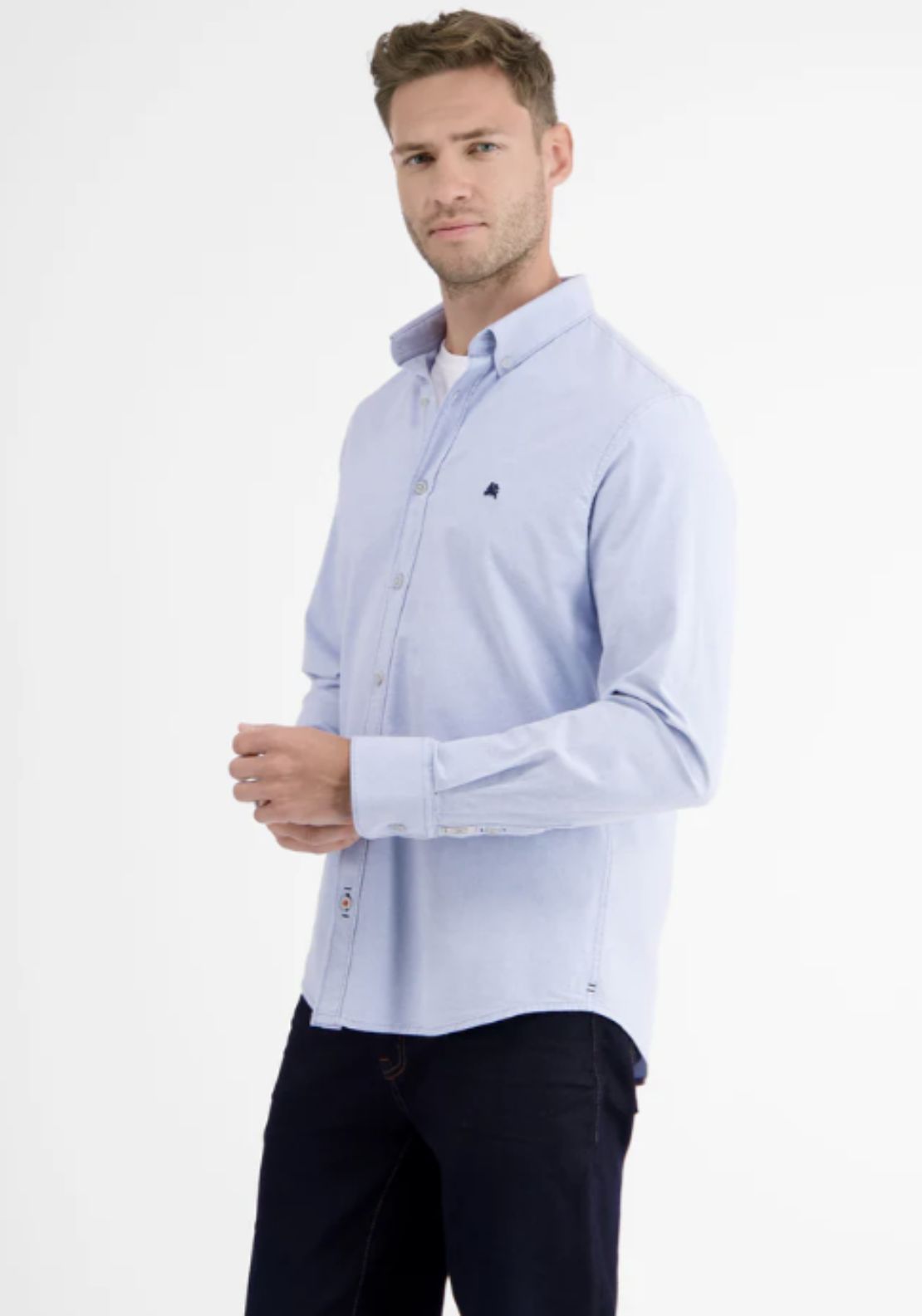 Lerros Plain Oxford Shirt - Blue 3 Shaws Department Stores