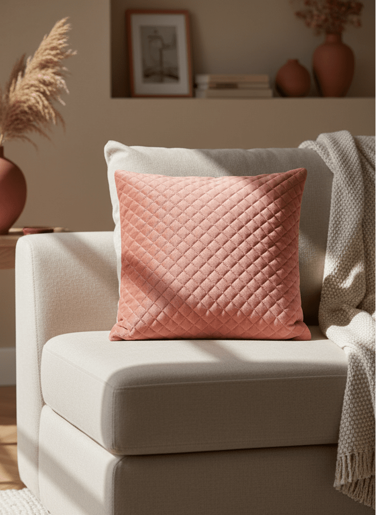 The Home Collection Pinsonic Velvet Cushion - Terracotta 1 Shaws Department Stores