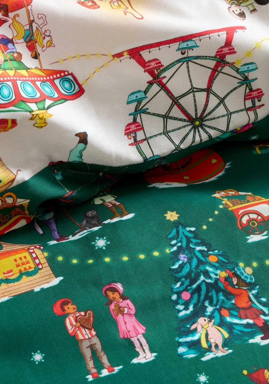 Belle &amp; Boo Christmas Fairground Reversible Cotton Duvet Cover Set - Green 4 Shaws Department Stores