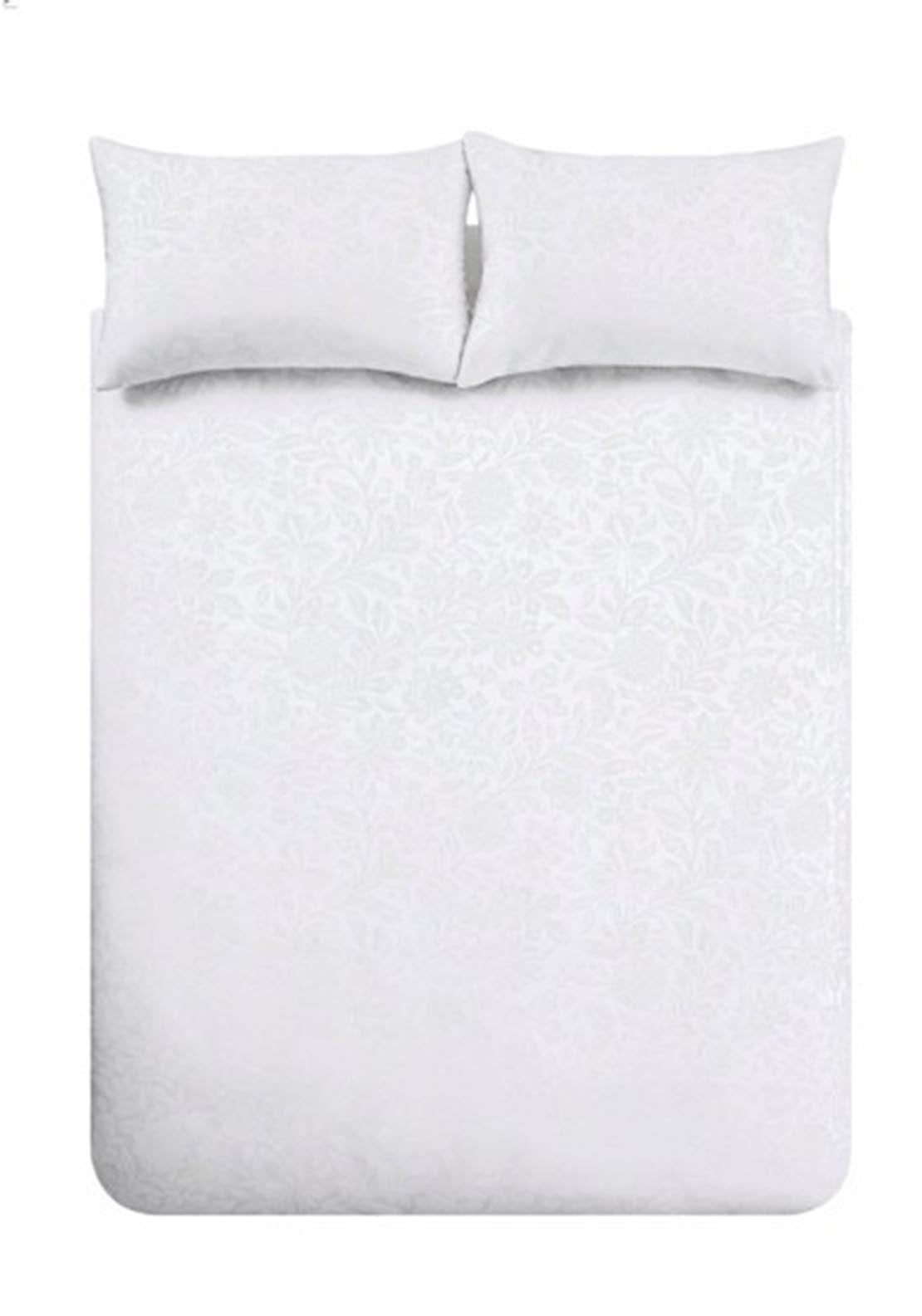 Heather &amp; Ferne 100% Cotton 200 TC Fleur Matelassé Jacquard Duvet Cover Set - White 5 Shaws Department Stores
