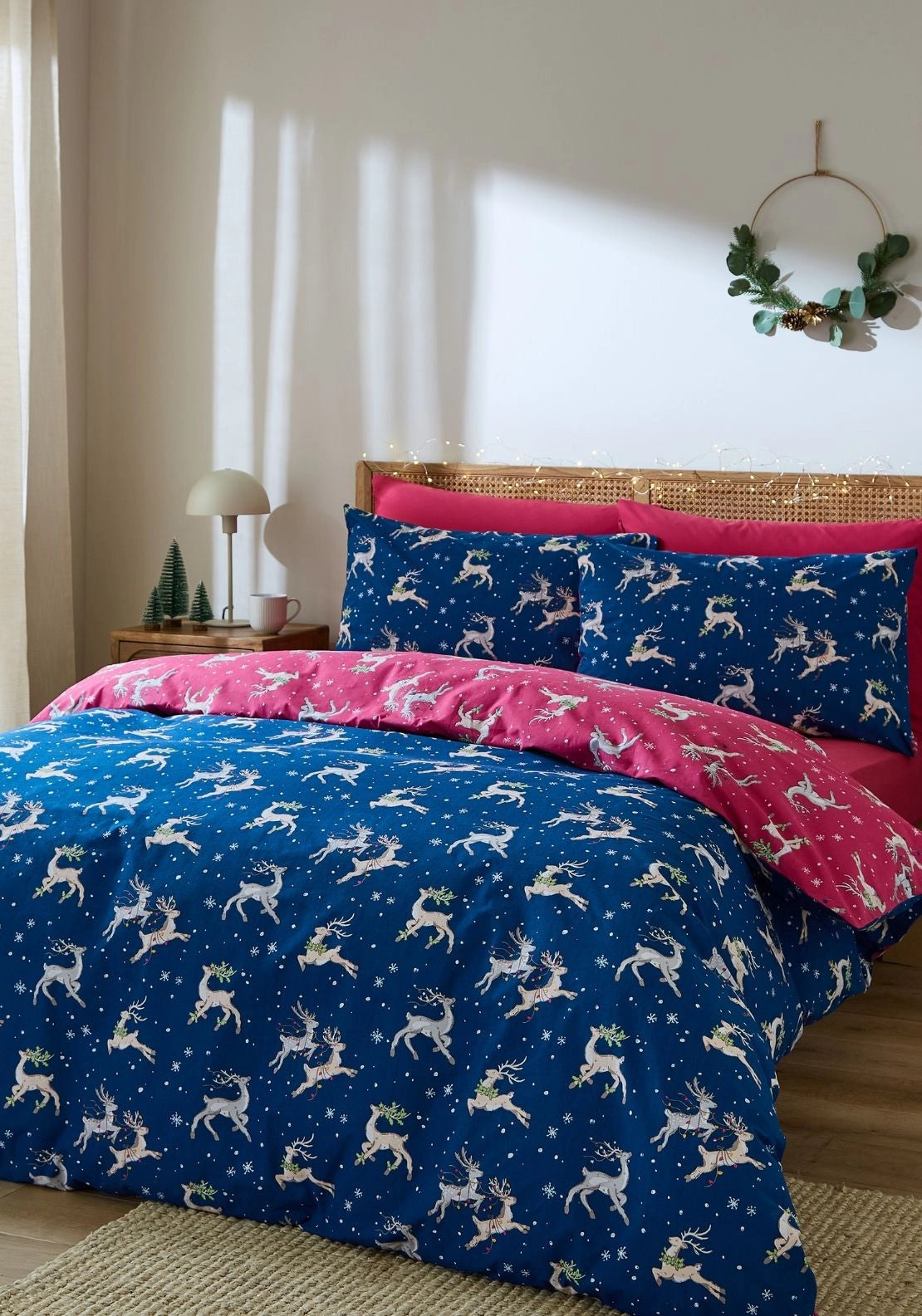 Their Nibs Christmas Reindeer Cotton Reversible Duvet Cover Set - Blue 1 Shaws Department Stores