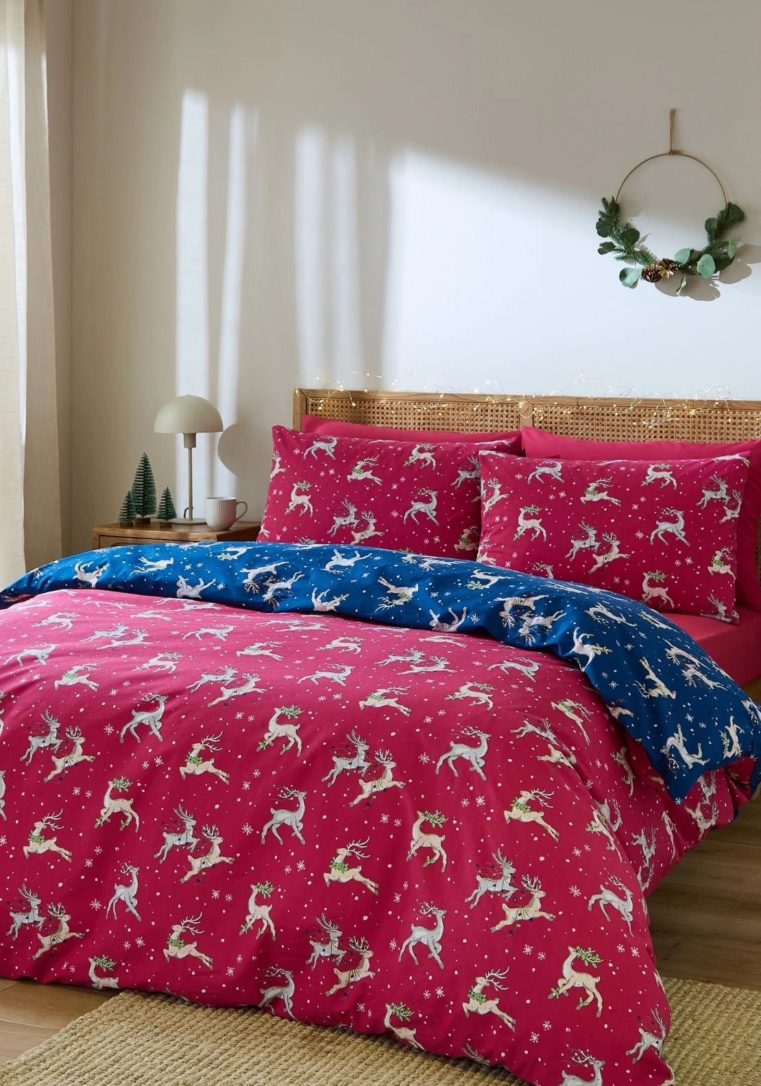 Their Nibs Christmas Reindeer Cotton Reversible Duvet Cover Set - Blue 2 Shaws Department Stores