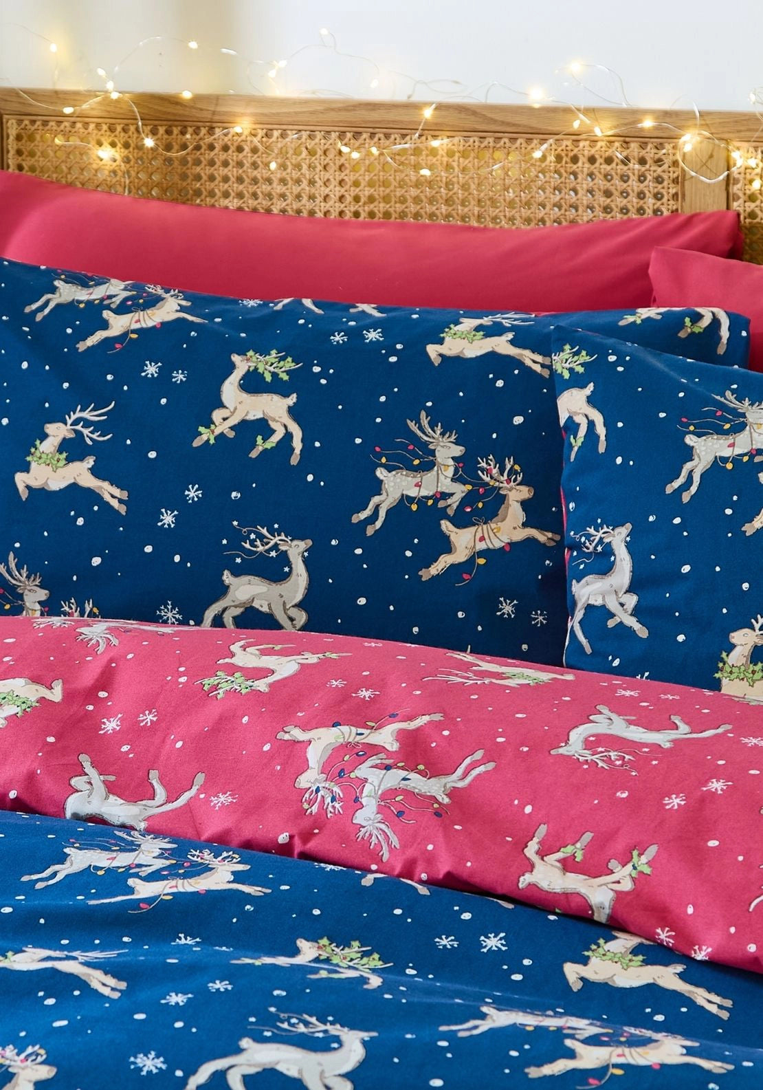 Their Nibs Christmas Reindeer Cotton Reversible Duvet Cover Set - Blue 3 Shaws Department Stores
