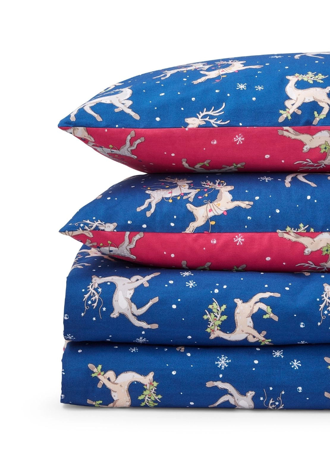 Their Nibs Christmas Reindeer Cotton Reversible Duvet Cover Set - Blue 4 Shaws Department Stores
