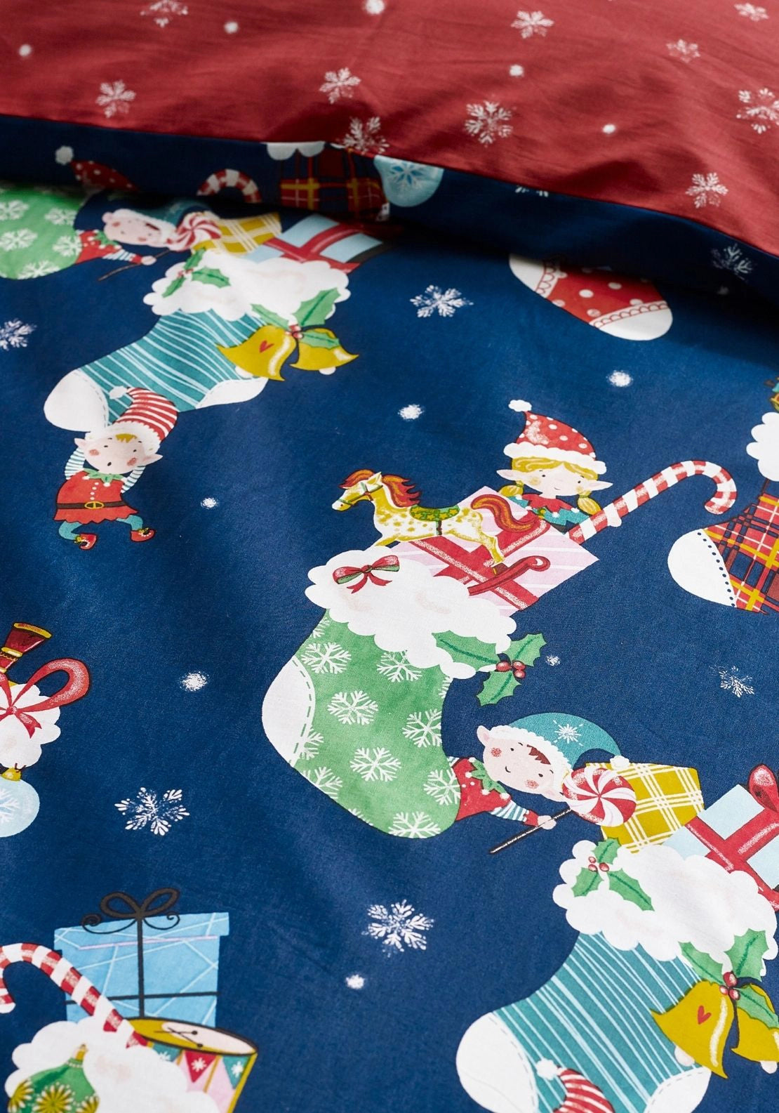 Catherine Lansfield Christmas Elves Cotton Rich Duvet Cover Set Navy - Navy/red 4 Shaws Department Stores
