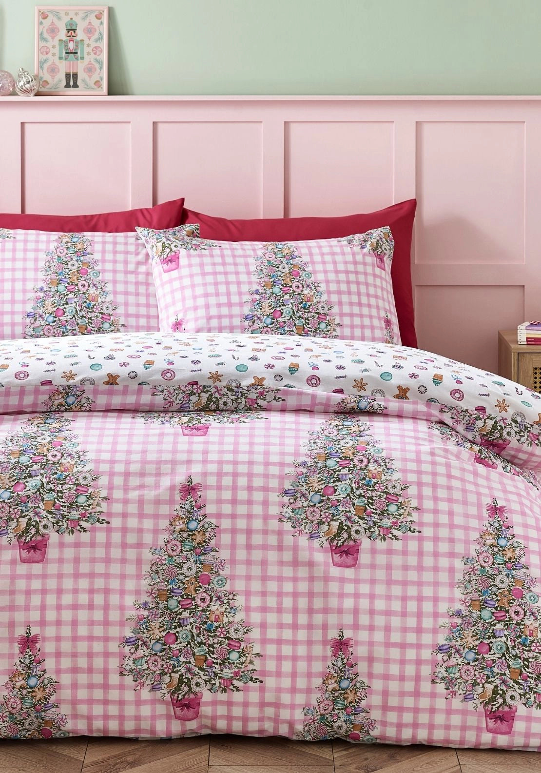 Catherine Lansfield Christmas Sweets &amp; Treats Reversible Duvet Cover Set - Pink 1 Shaws Department Stores
