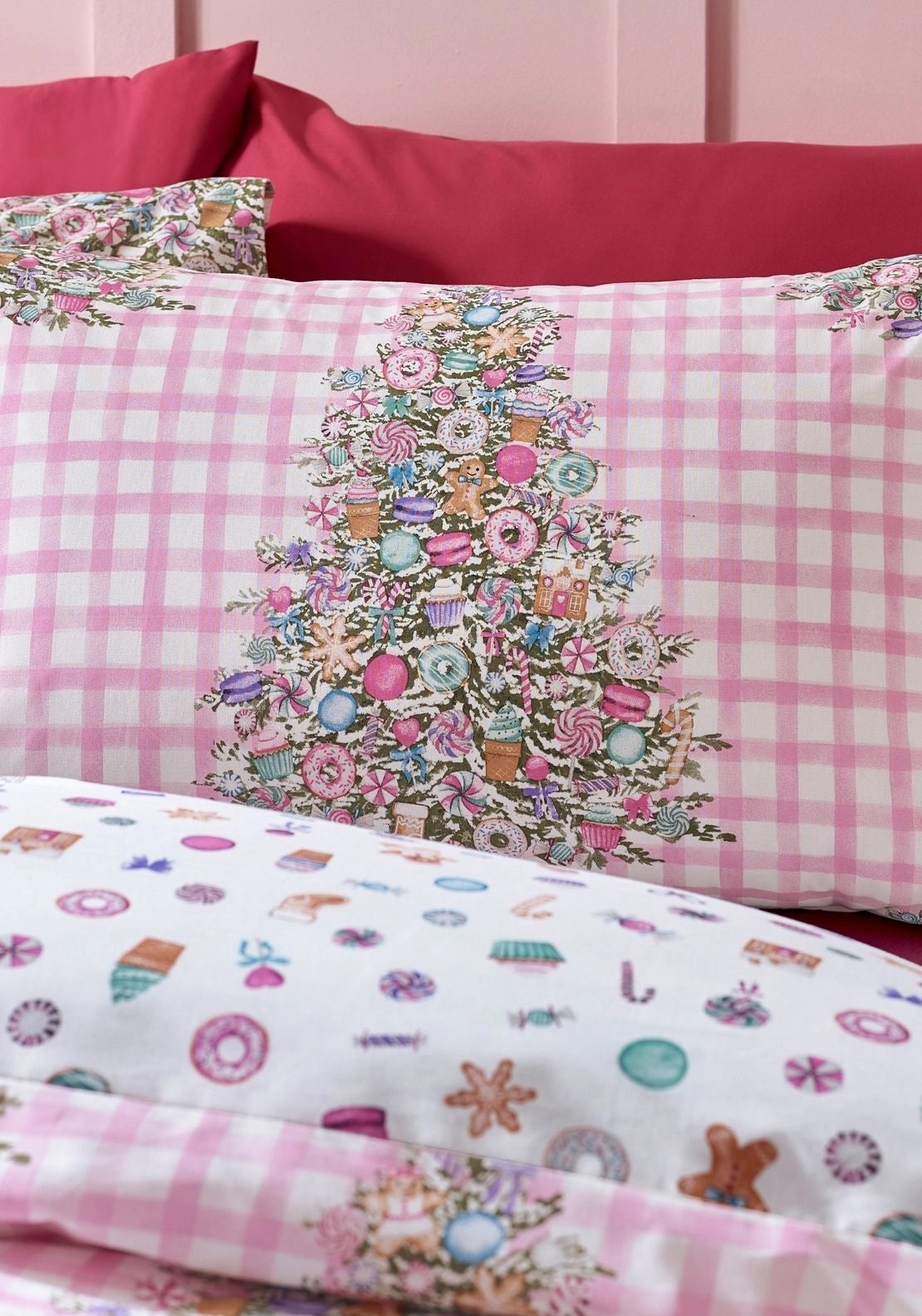 Catherine Lansfield Christmas Sweets &amp; Treats Reversible Duvet Cover Set - Pink 3 Shaws Department Stores