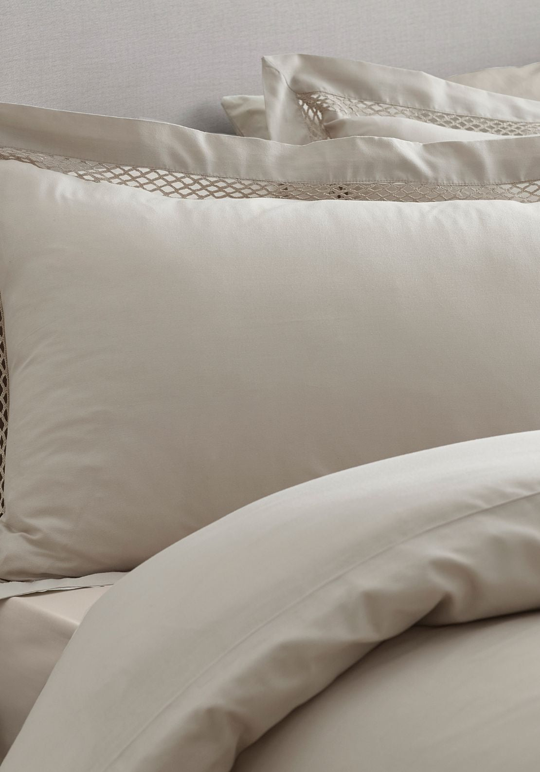 Catherine Lansfield Classic Lattice Lace Duvet Cover Set - Beige 2 Shaws Department Stores