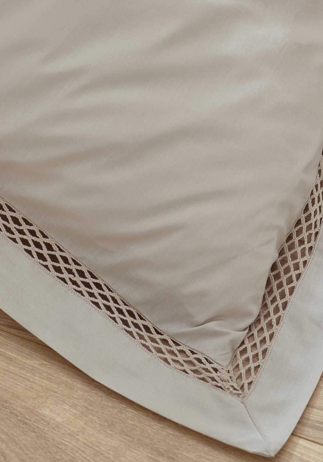 Catherine Lansfield Classic Lattice Lace Duvet Cover Set - Beige 3 Shaws Department Stores