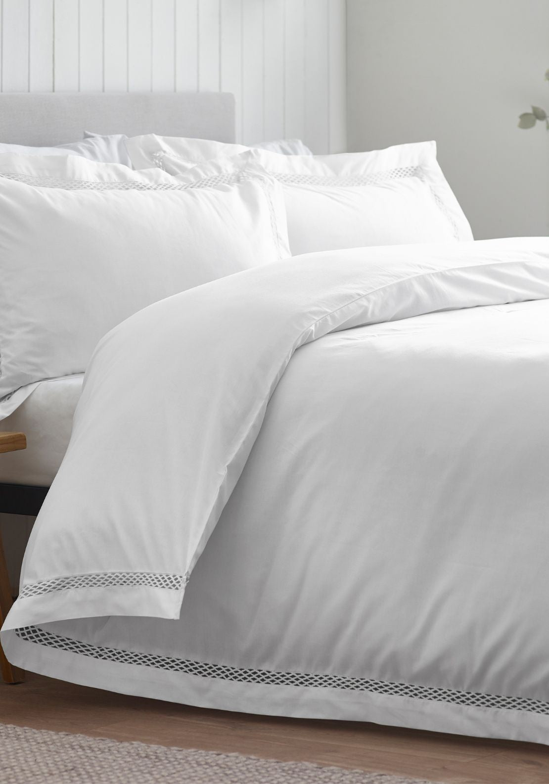 Catherine Lansfield Classic Lattice Lace Duvet Cover Set - White 2 Shaws Department Stores