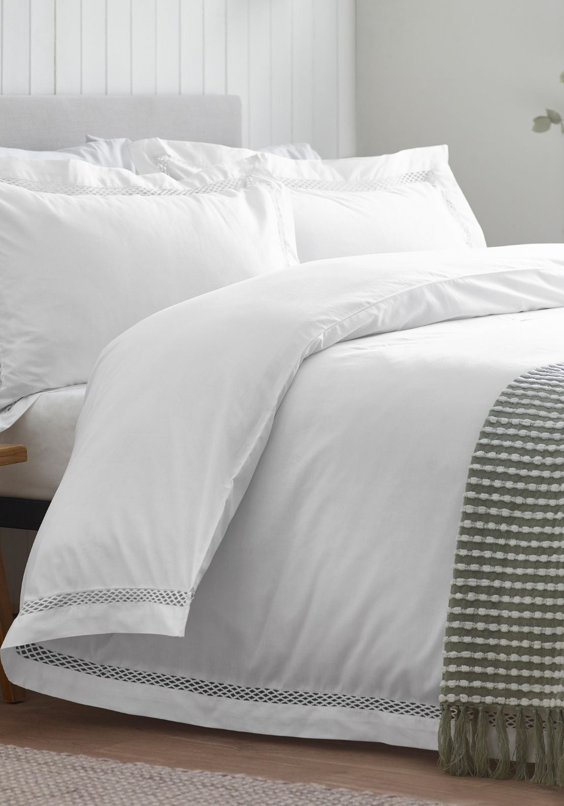 Catherine Lansfield Classic Lattice Lace Duvet Cover Set - White 1 Shaws Department Stores
