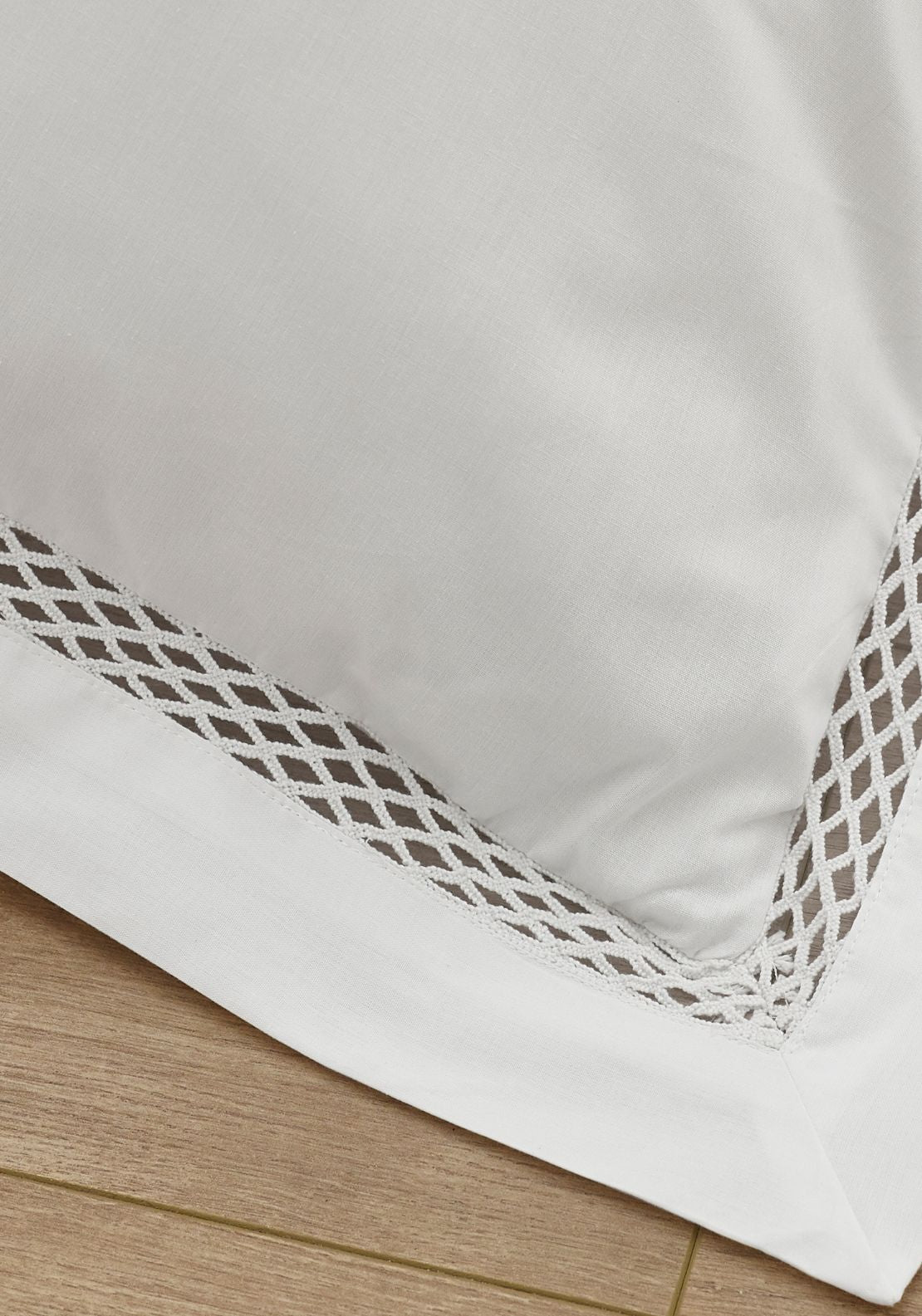 Catherine Lansfield Classic Lattice Lace Duvet Cover Set - White 4 Shaws Department Stores