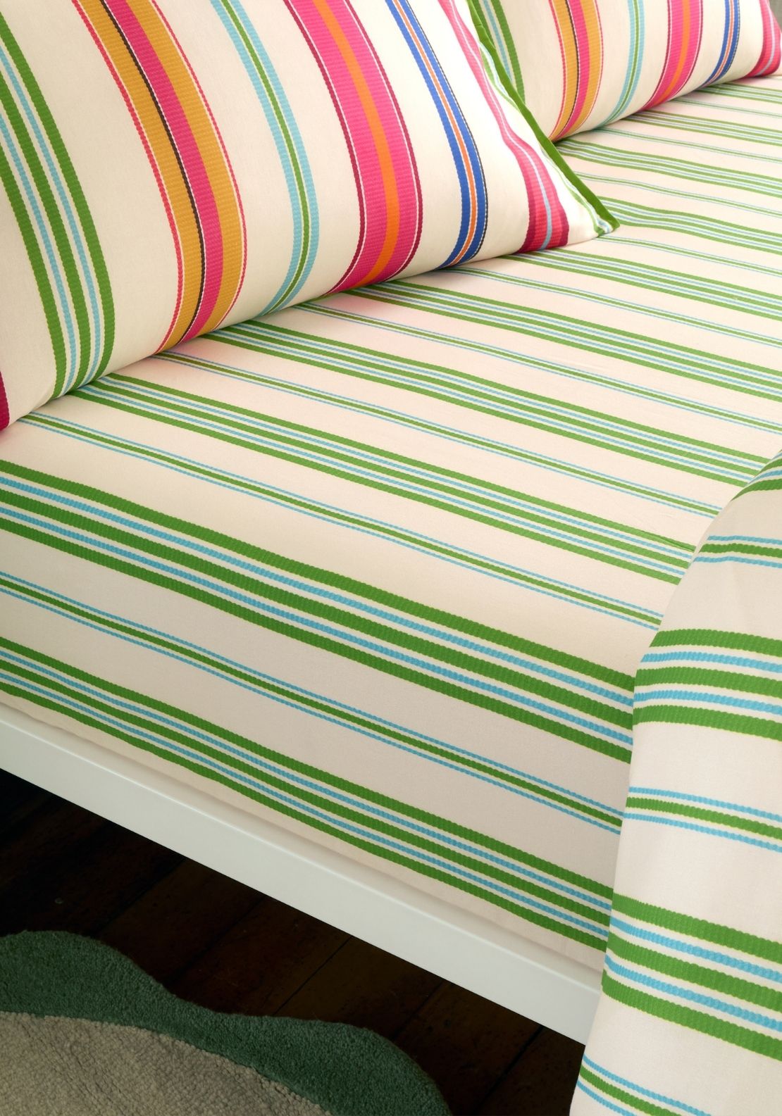 Sophie Robinson Sophie Stripe 100% Cotton Fitted Sheet 40cm Depth - Green 2 Shaws Department Stores
