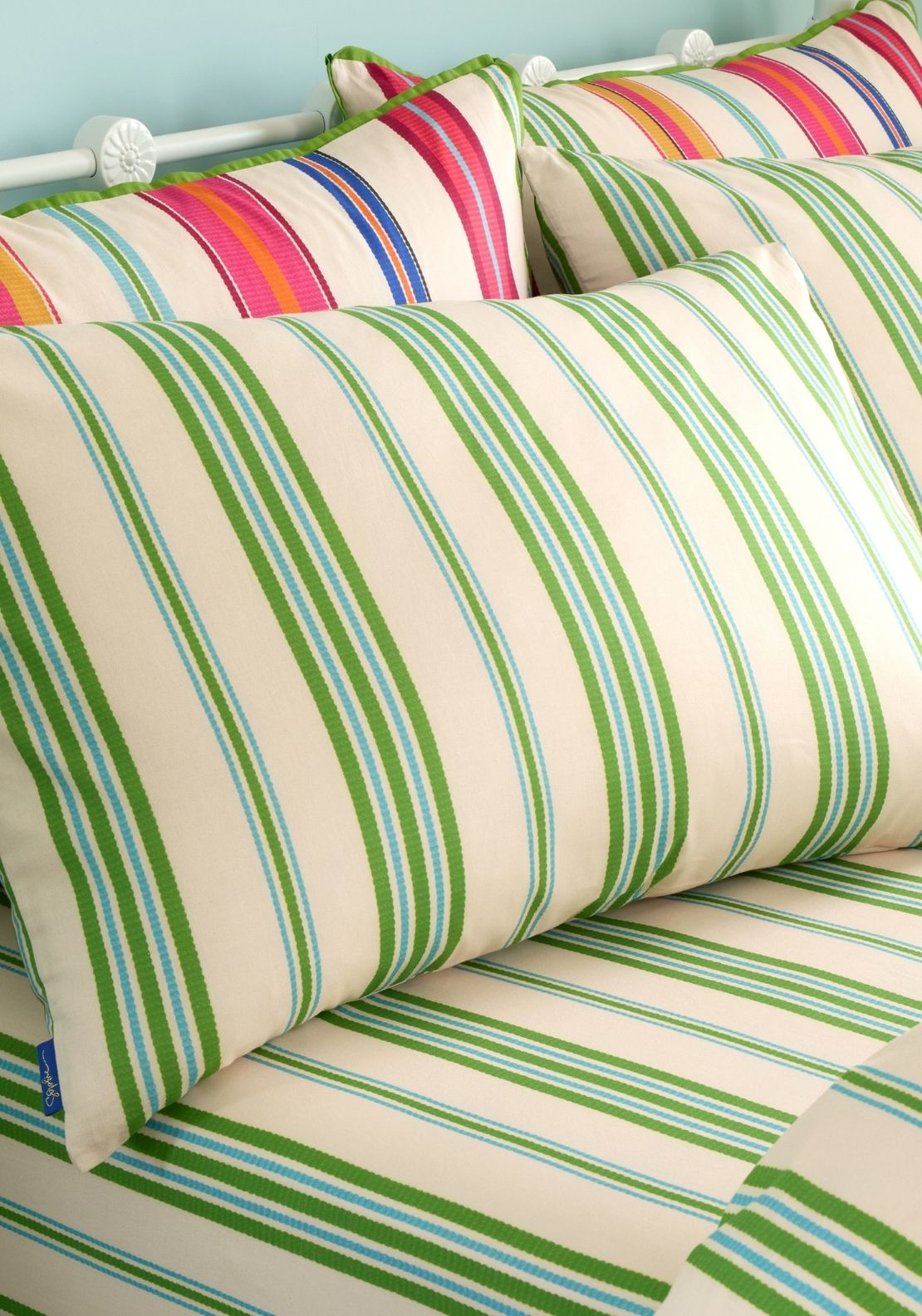 Sophie Robinson Sophie Stripe 100% Cotton Reversible Standard Pillowcase - Green 2 Shaws Department Stores