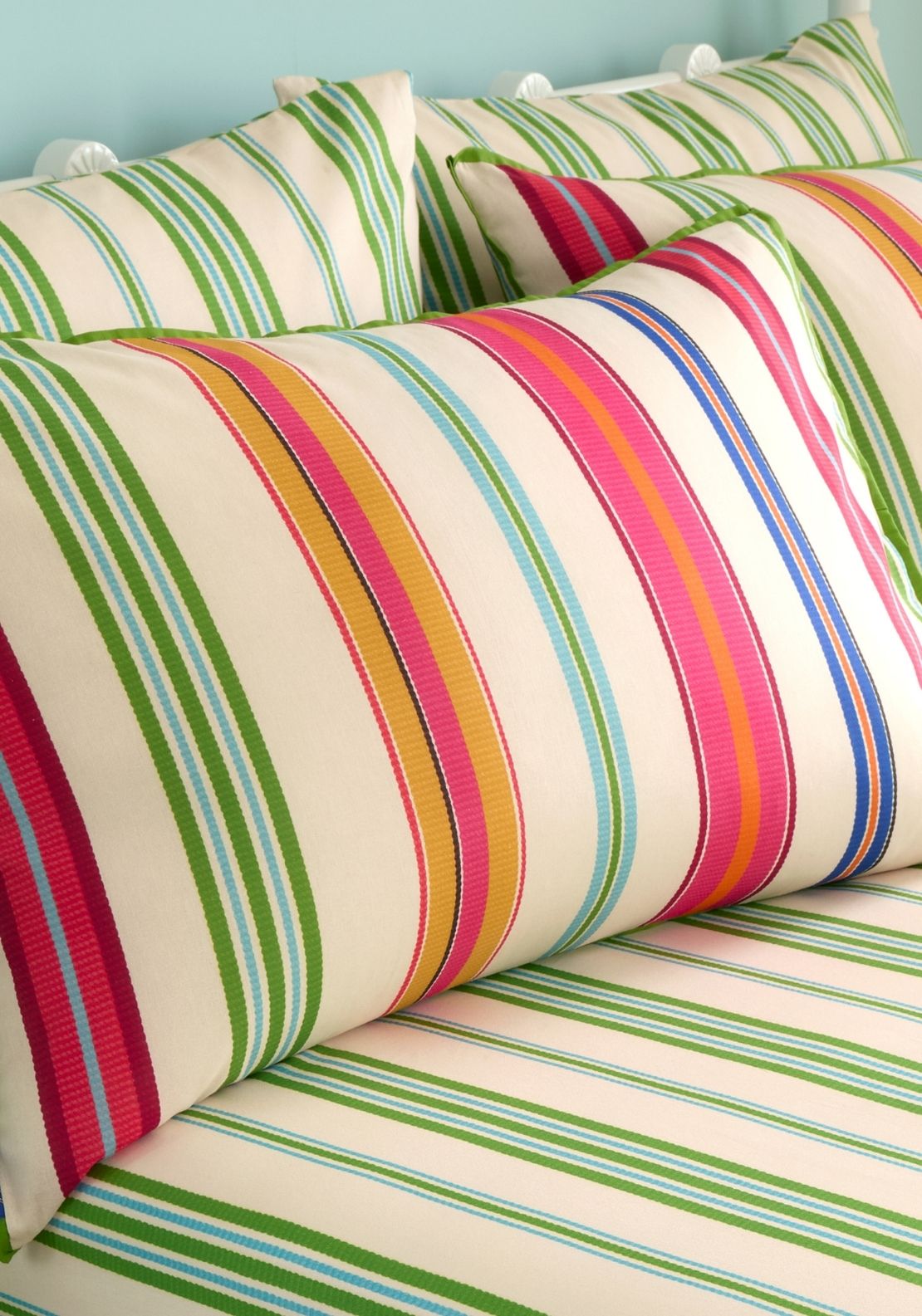 Sophie Robinson Sophie Stripe 100% Cotton Reversible Standard Pillowcase - Green 1 Shaws Department Stores