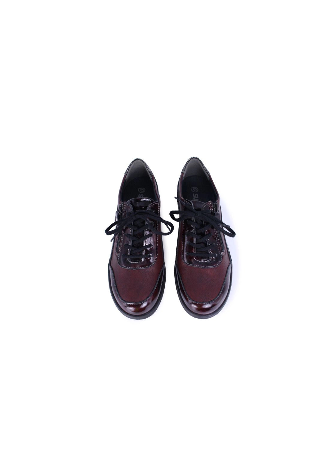 Suave Lace Up Trainer With Patent Trims - Wine 4 Shaws Department Stores