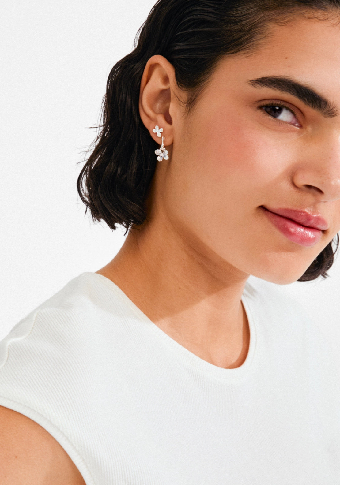 Ajani Silver Plated 2 In 1 Earring Set - Silver