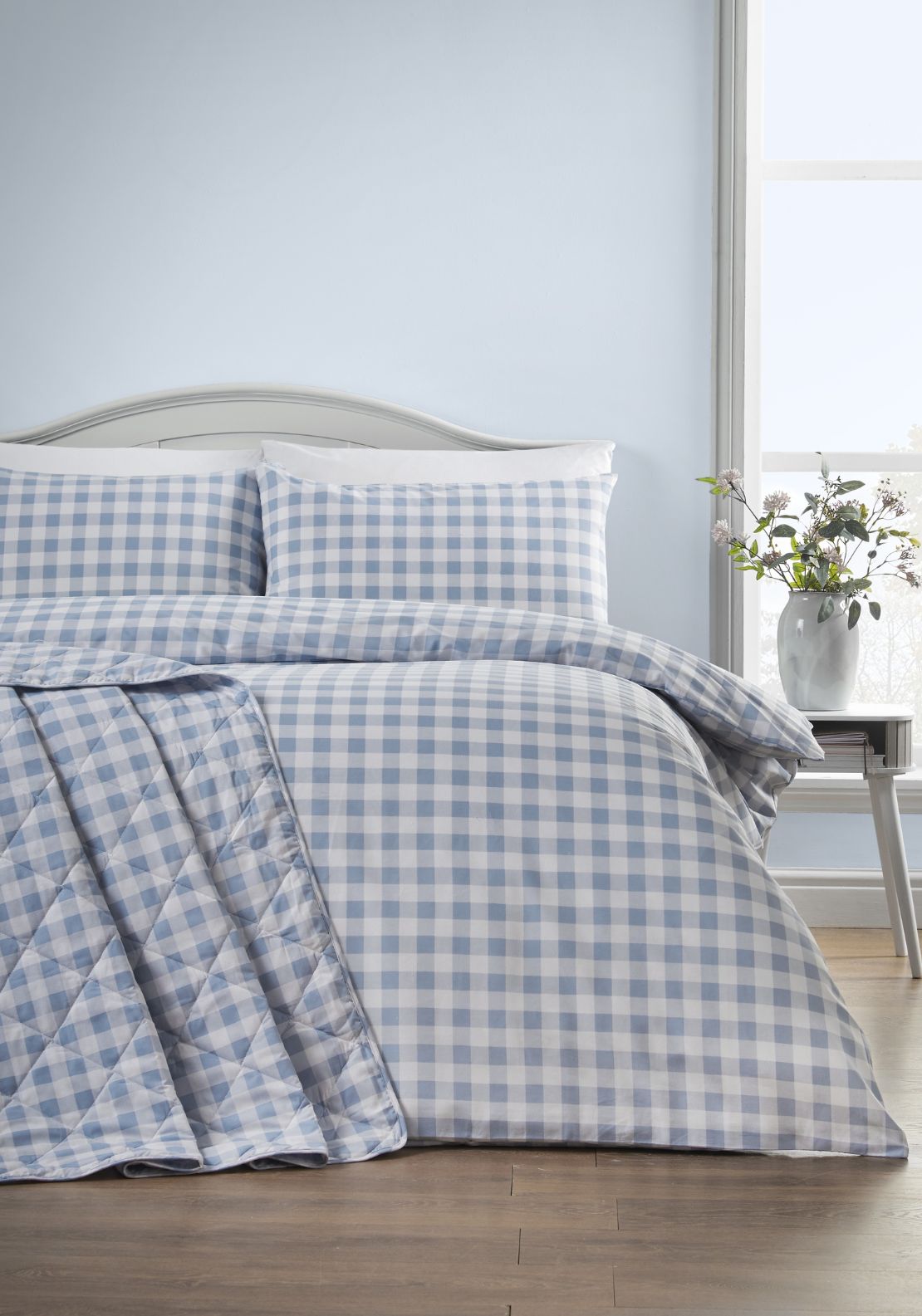 The Home Collection Ashwell Gingham Check Duvet Cover Set - Blue 1 Shaws Department Stores