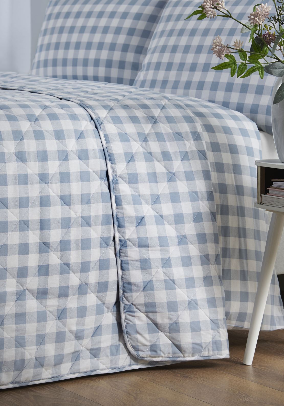 The Home Collection Ashwell Gingham Check Quilted Bedspread - Blue 2 Shaws Department Stores