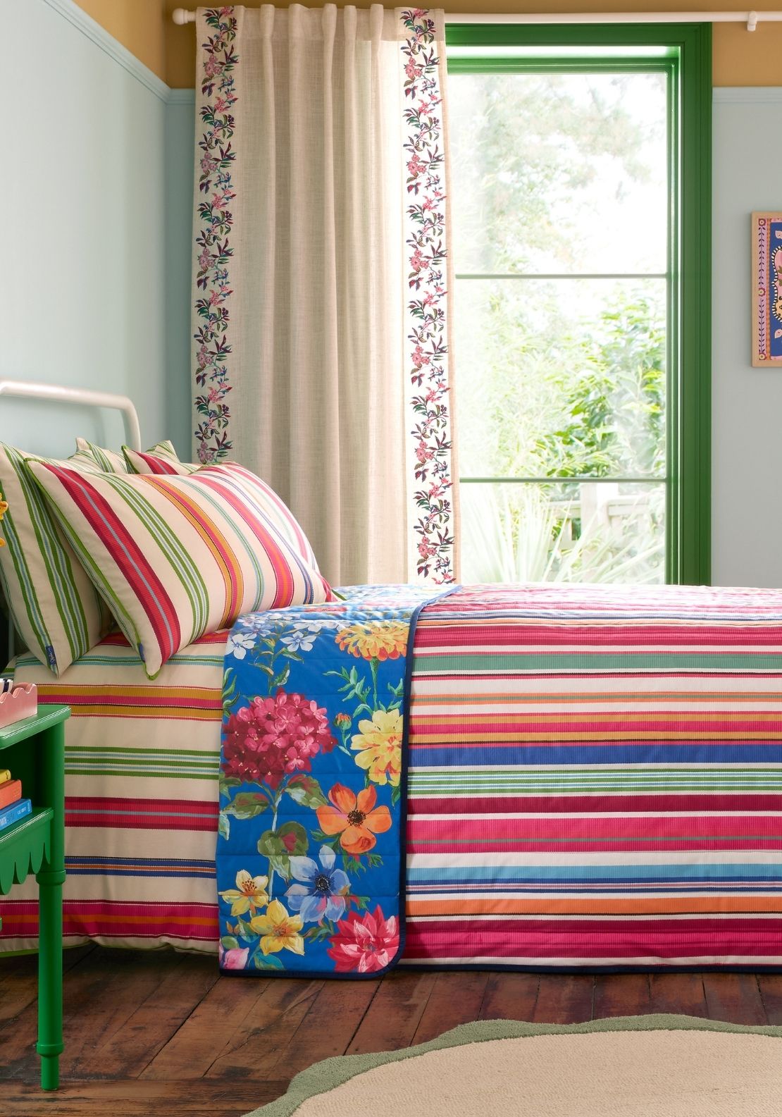Sophie Robinson Darling Floral Reversible Stripe Bedspread - Multi 1 Shaws Department Stores
