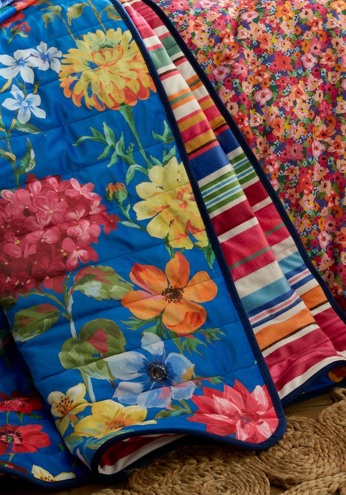 Sophie Robinson Darling Floral Reversible Stripe Bedspread - Multi 3 Shaws Department Stores