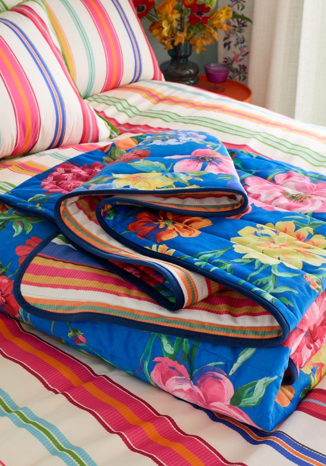 Sophie Robinson Darling Floral Reversible Stripe Bedspread - Multi 2 Shaws Department Stores