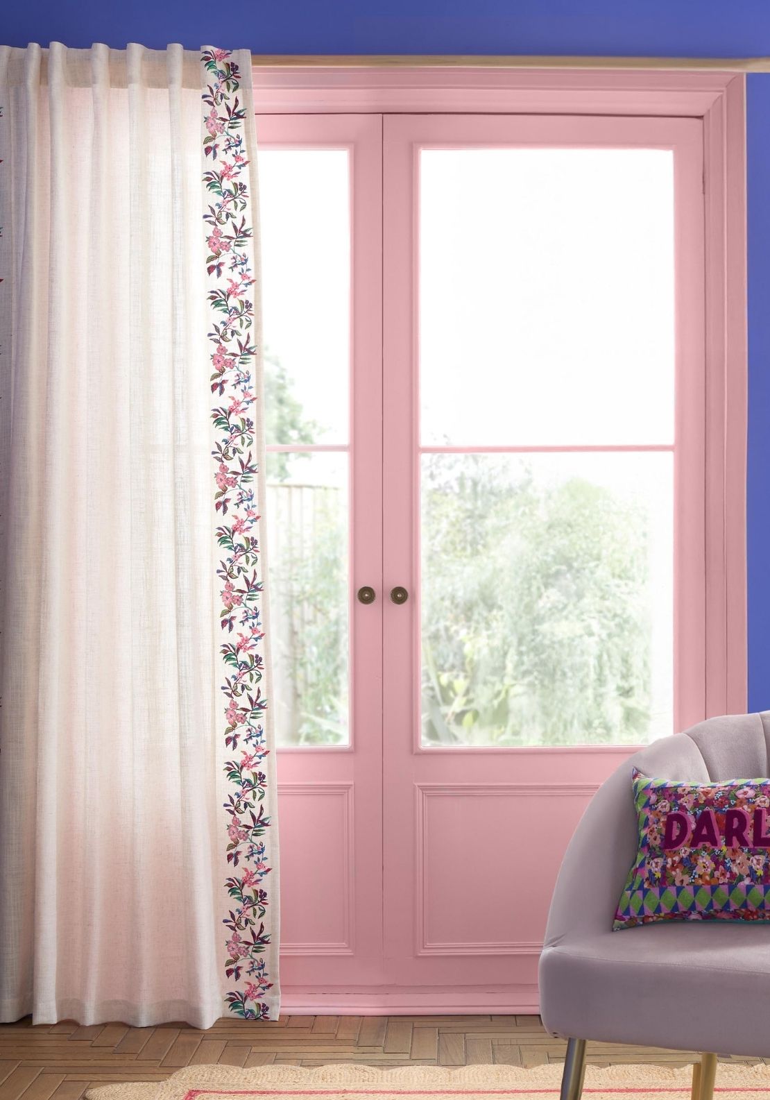 Sophie Robinson Flourish Floral Embroidered Tab Top Voile Curtain Panel - Multi 1 Shaws Department Stores