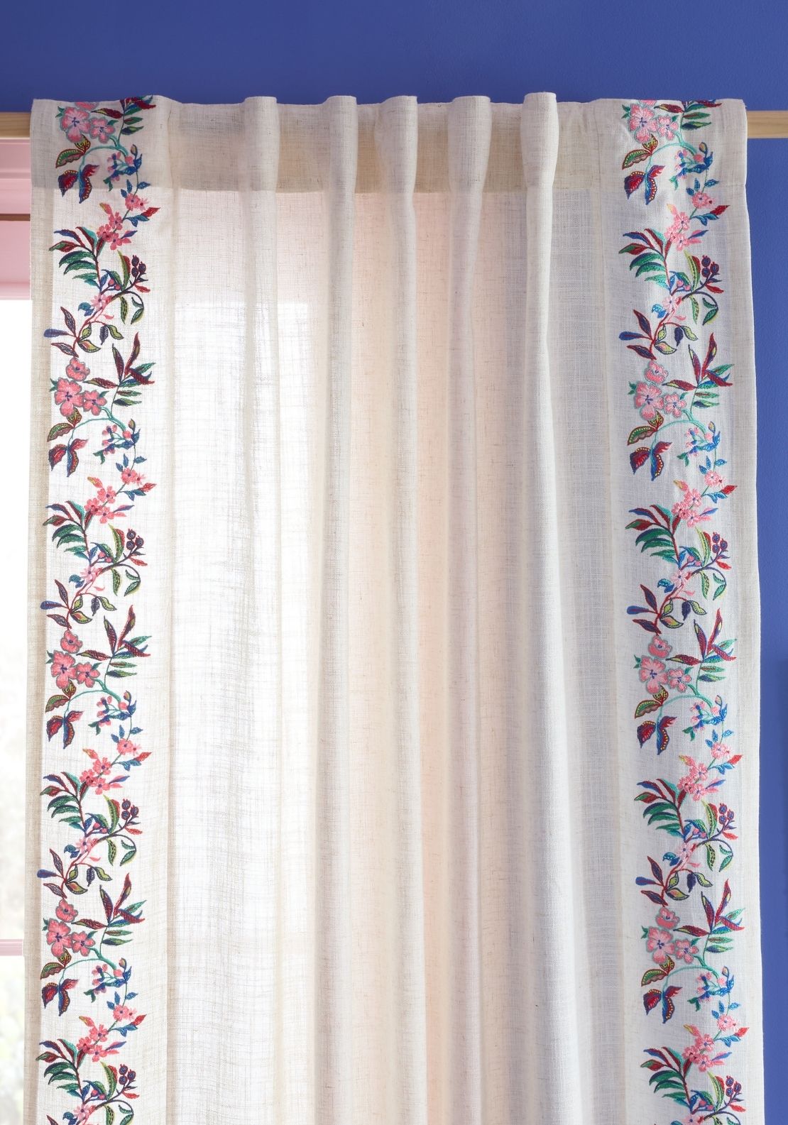 Sophie Robinson Flourish Floral Embroidered Tab Top Voile Curtain Panel - Multi 2 Shaws Department Stores