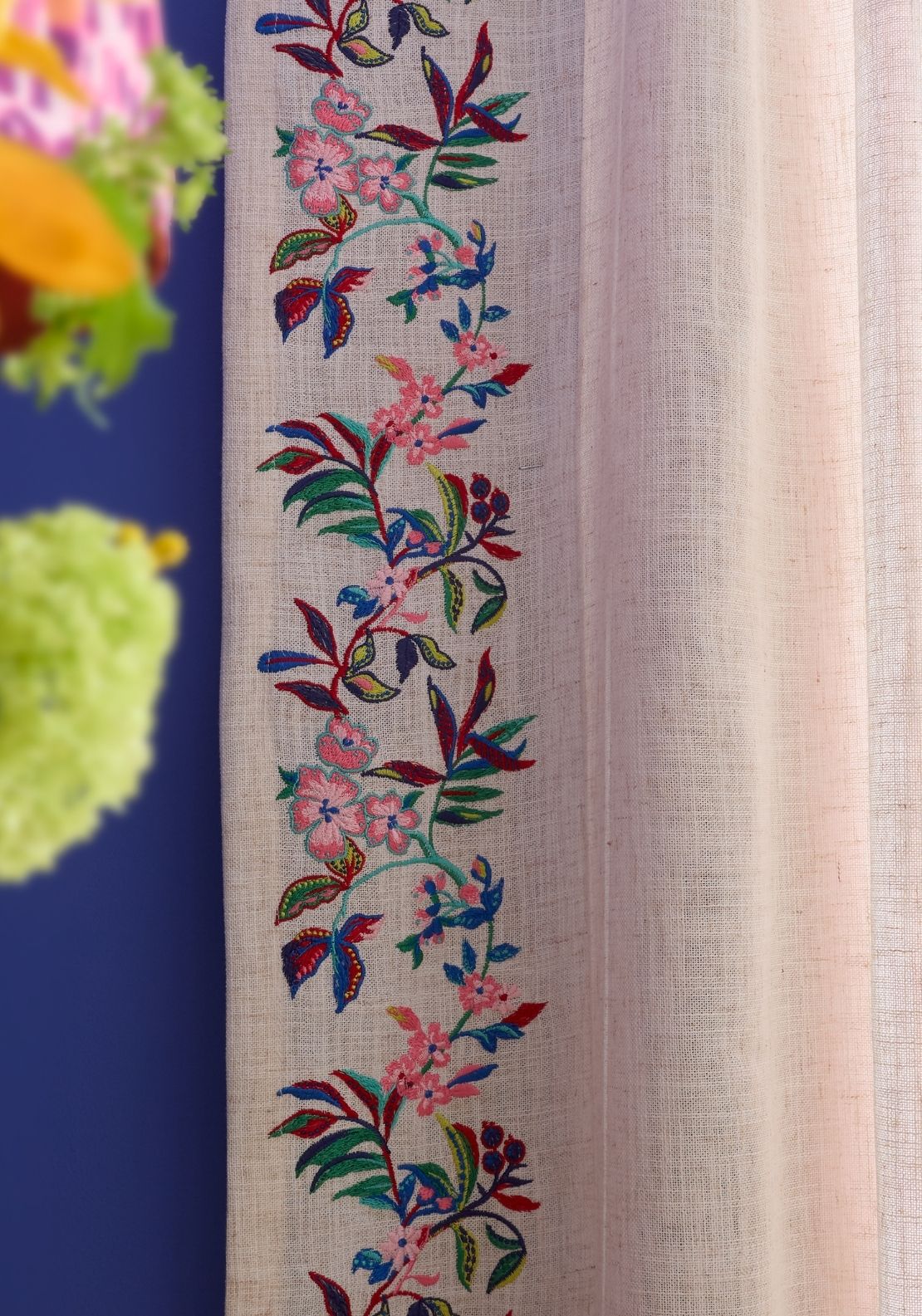 Sophie Robinson Flourish Floral Embroidered Tab Top Voile Curtain Panel - Multi 3 Shaws Department Stores