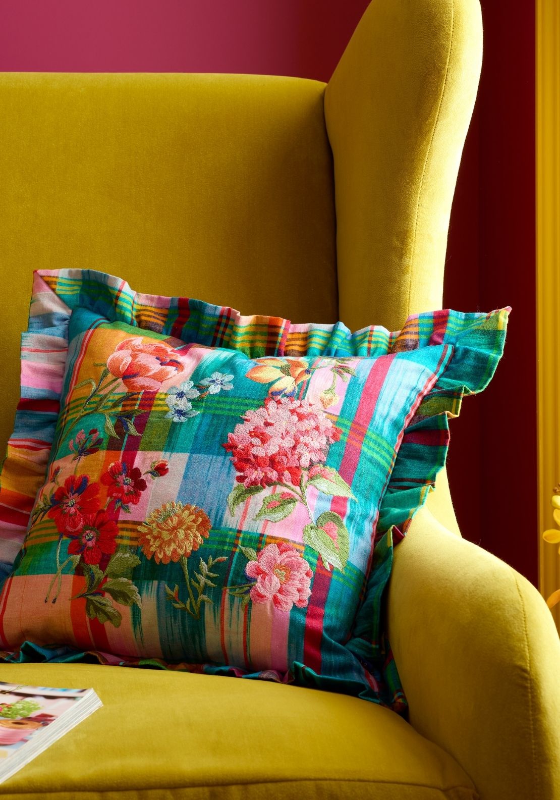 Sophie Robinson Wanderweave Ikat Check Feather Filled Cushion - Multi 1 Shaws Department Stores
