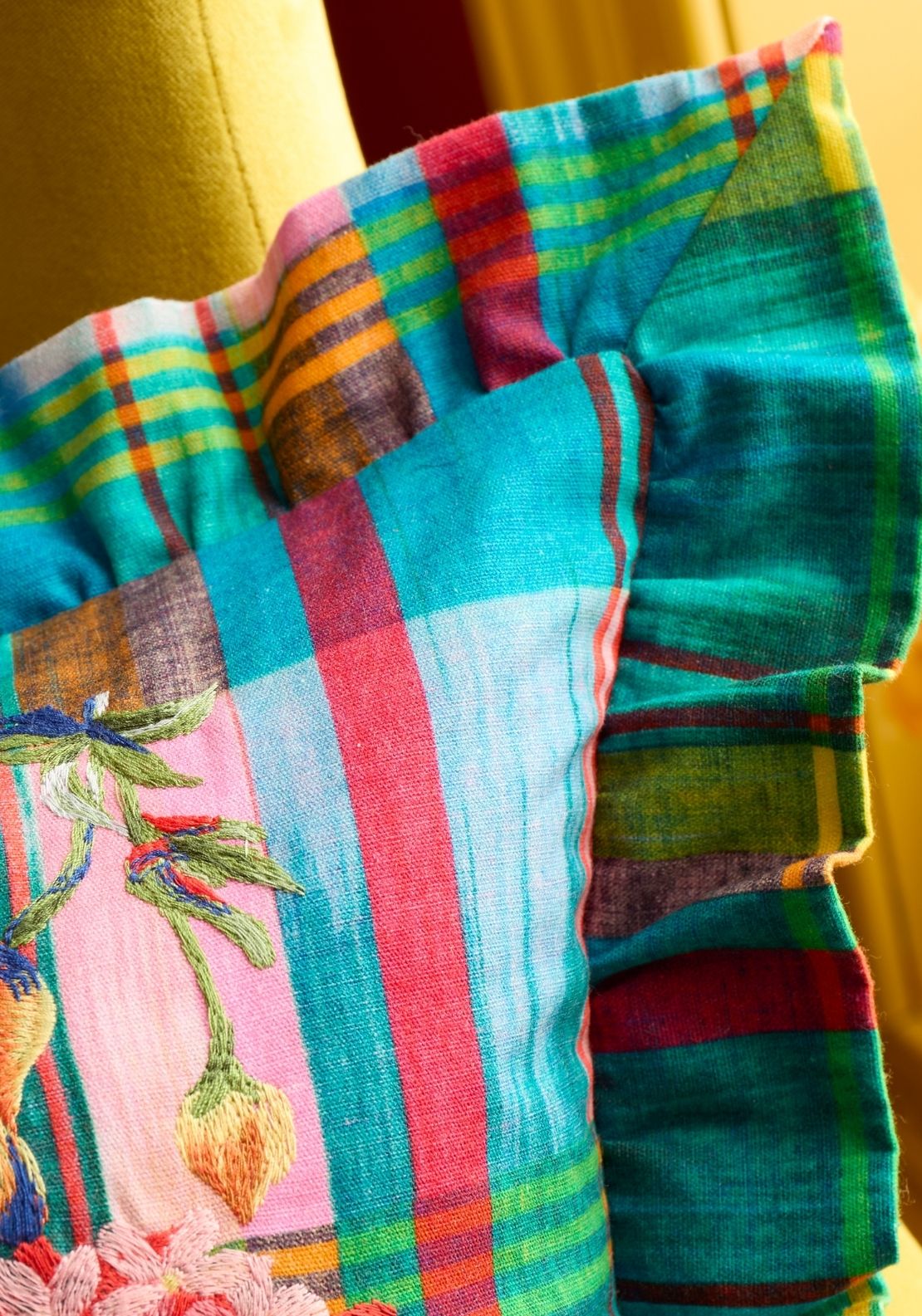 Sophie Robinson Wanderweave Ikat Check Feather Filled Cushion - Multi 2 Shaws Department Stores