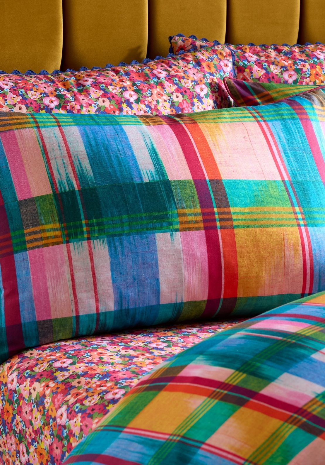 Sophie Robinson Wanderweave Ikat Check 100% Cotton Reversible Duvet Cover Set - Multi 4 Shaws Department Stores