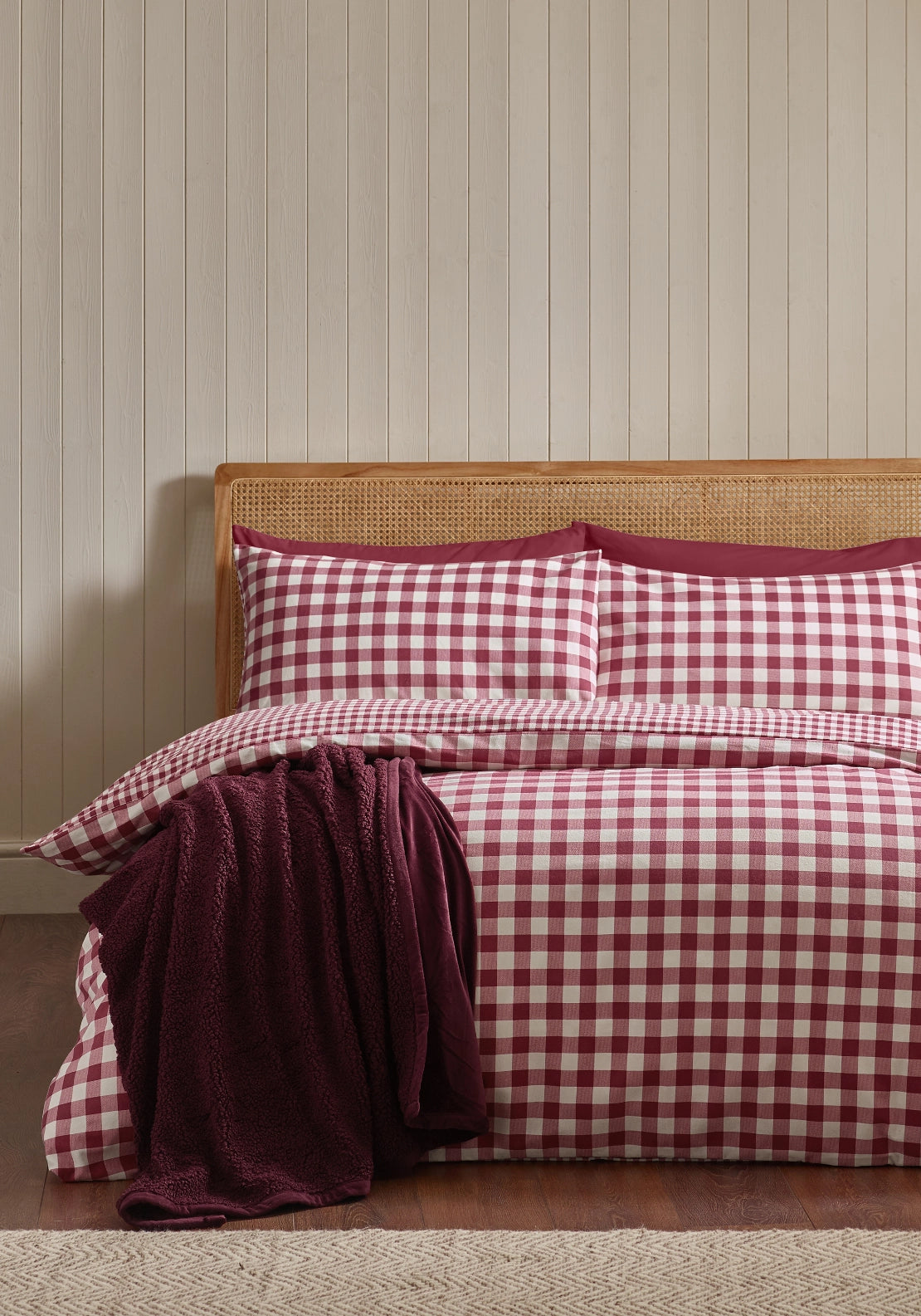 The Home Collection 100% Brushed Cotton Autumnal Check Reversible Duvet Cover Set - Red 2 Shaws Department Stores