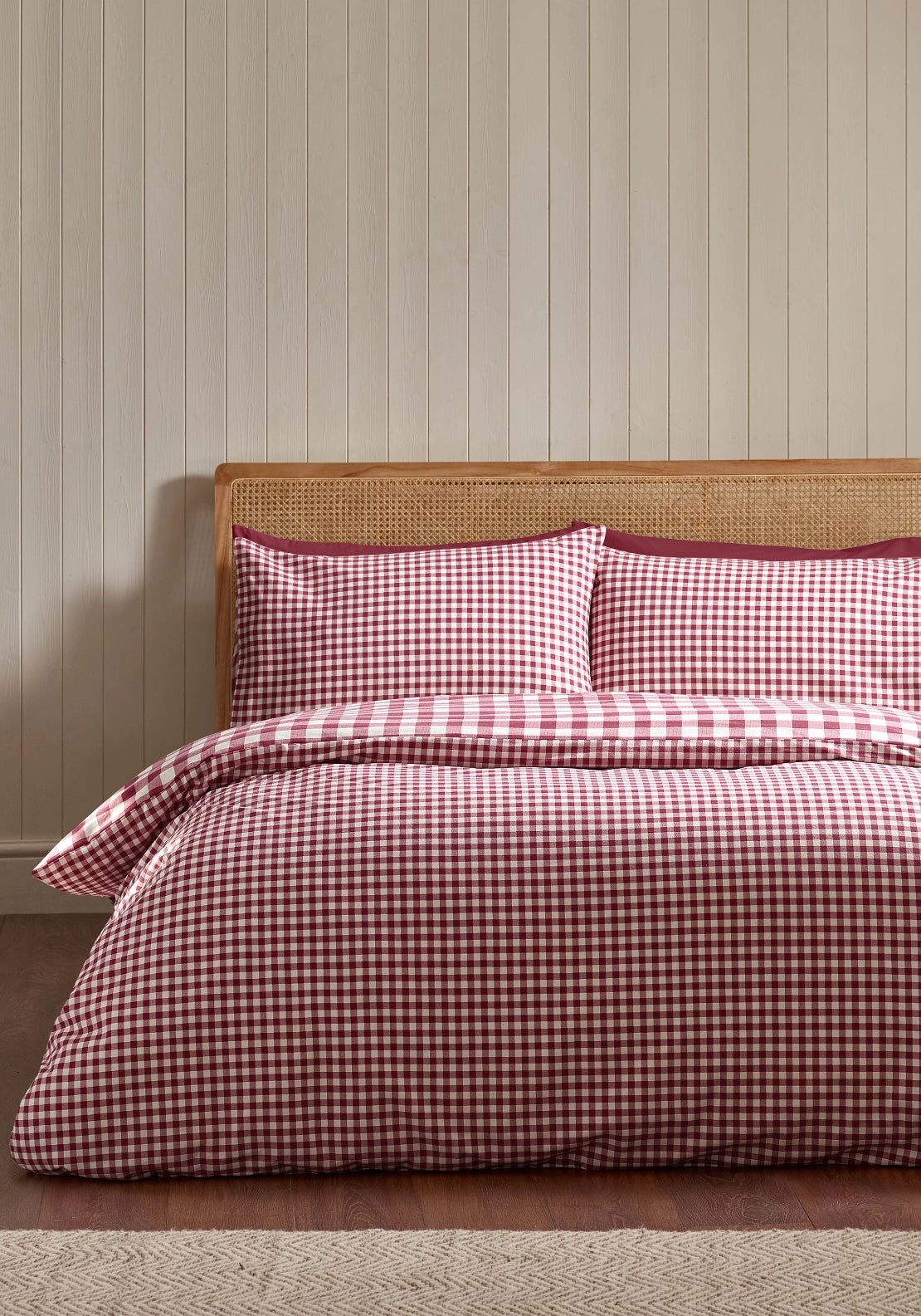 The Home Collection 100% Brushed Cotton Autumnal Check Reversible Duvet Cover Set - Red 3 Shaws Department Stores