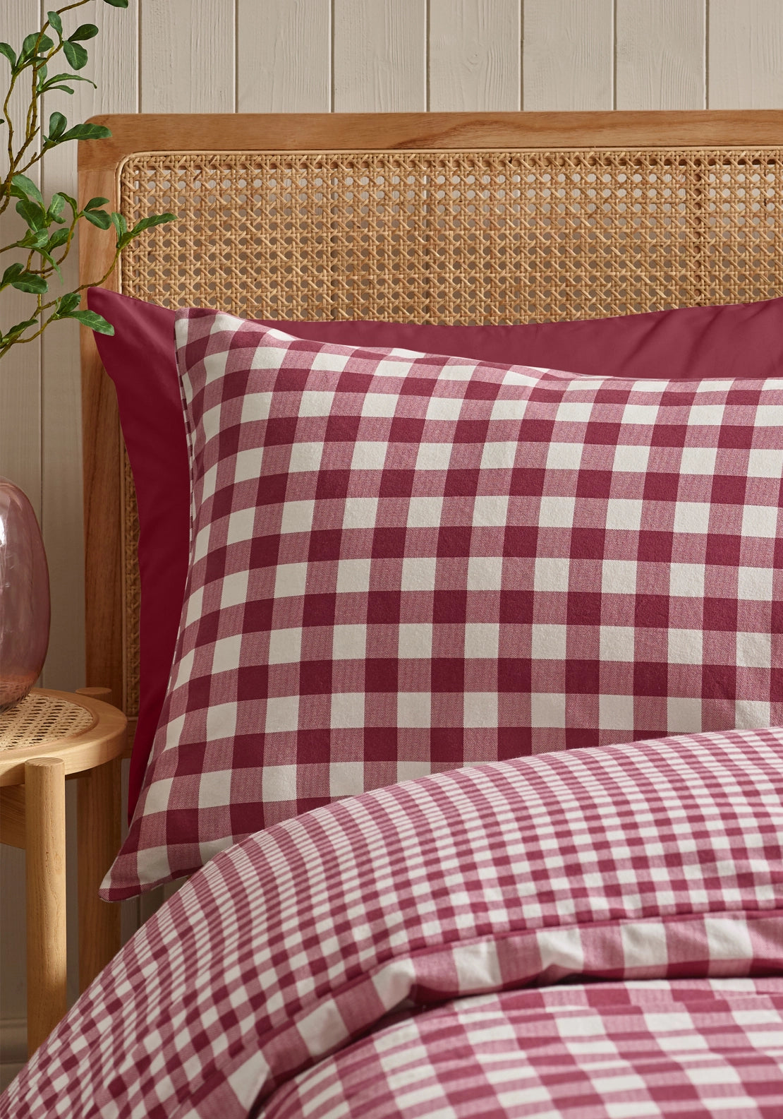 The Home Collection 100% Brushed Cotton Autumnal Check Reversible Duvet Cover Set - Red 4 Shaws Department Stores