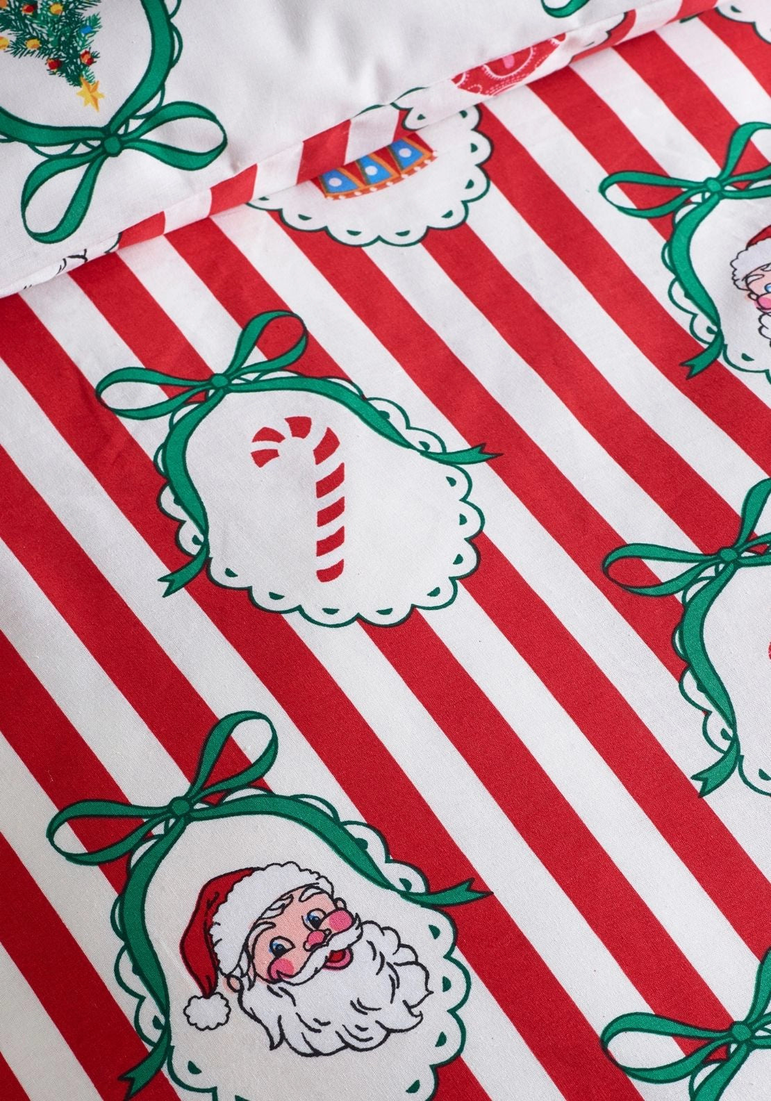 Catherine Lansfield Christmas Vintage Stripe Reversible Duvet Cover Set - Red 4 Shaws Department Stores