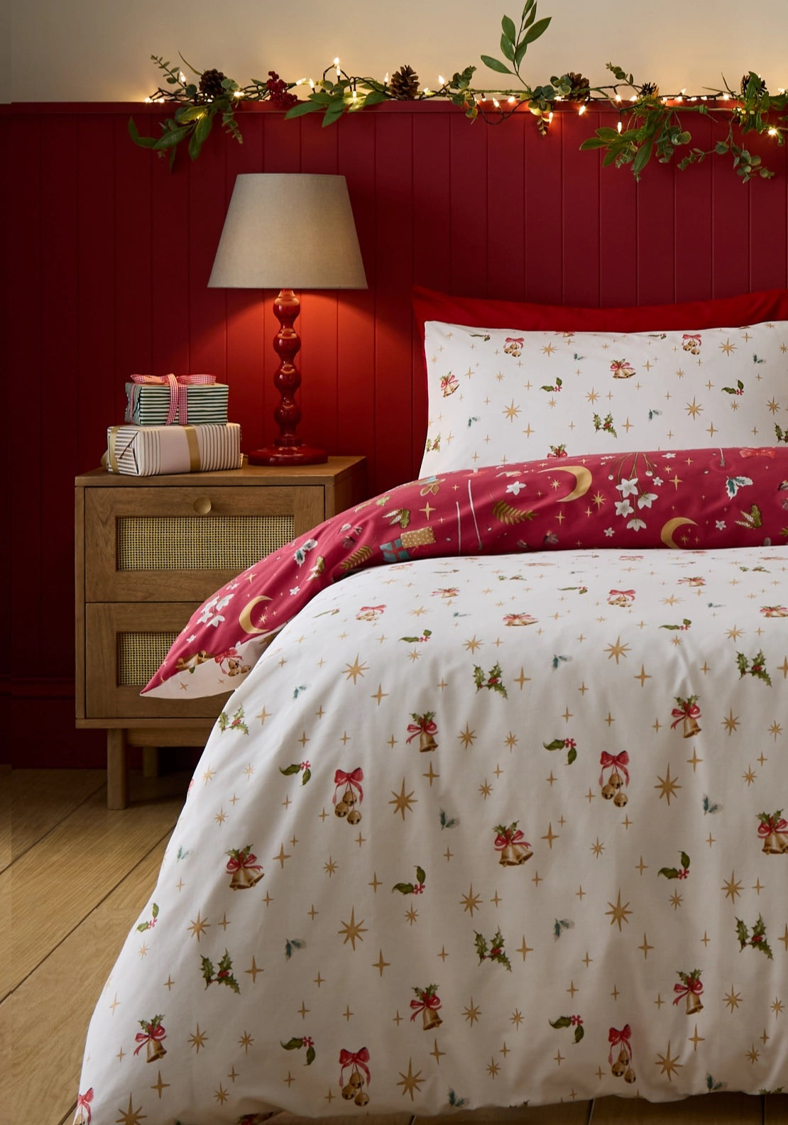 Catherine Lansfield Christmas Enchanted Twilight Reversible Duvet Cover Set - Red 2 Shaws Department Stores