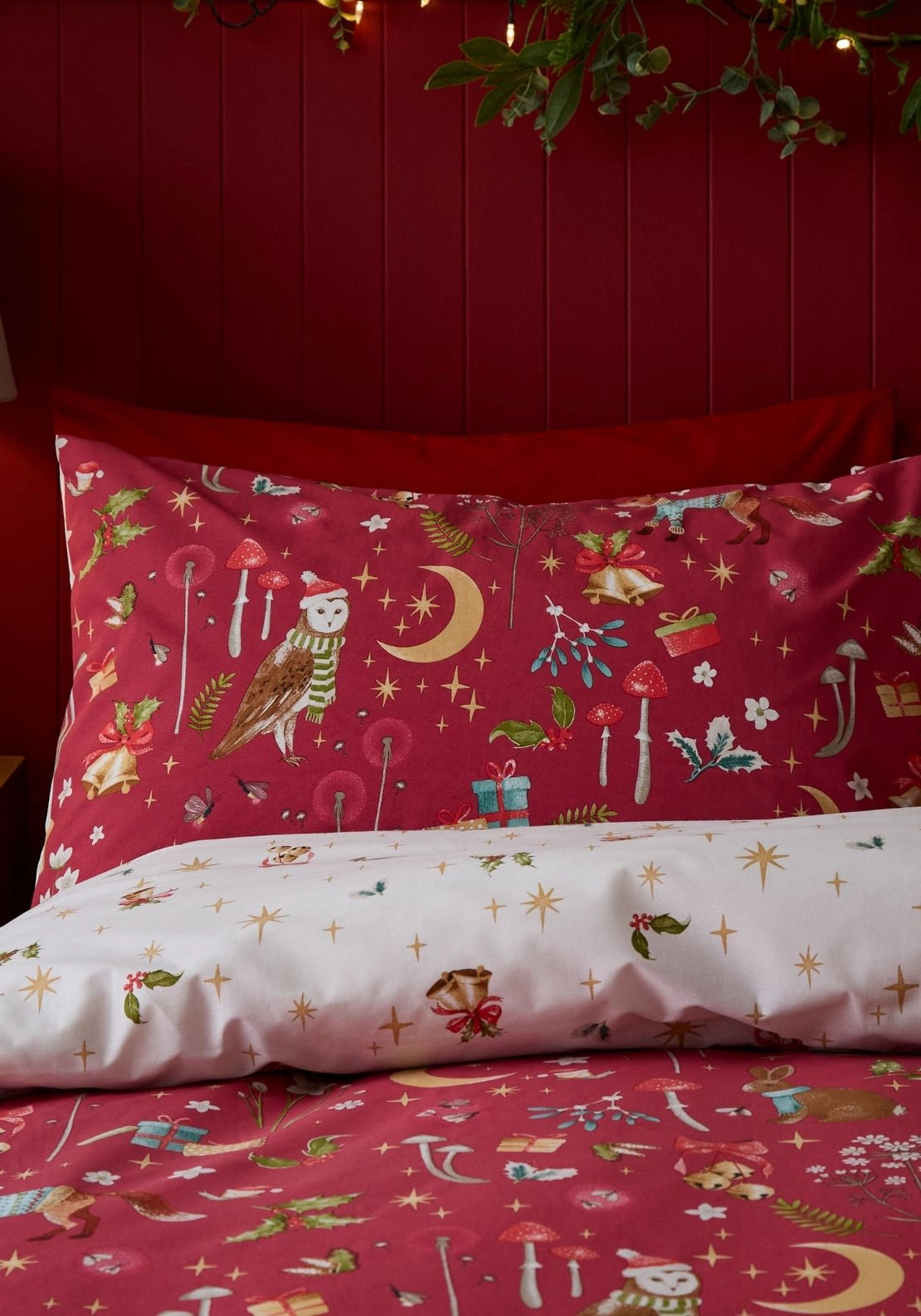 Catherine Lansfield Christmas Enchanted Twilight Reversible Duvet Cover Set - Red 3 Shaws Department Stores