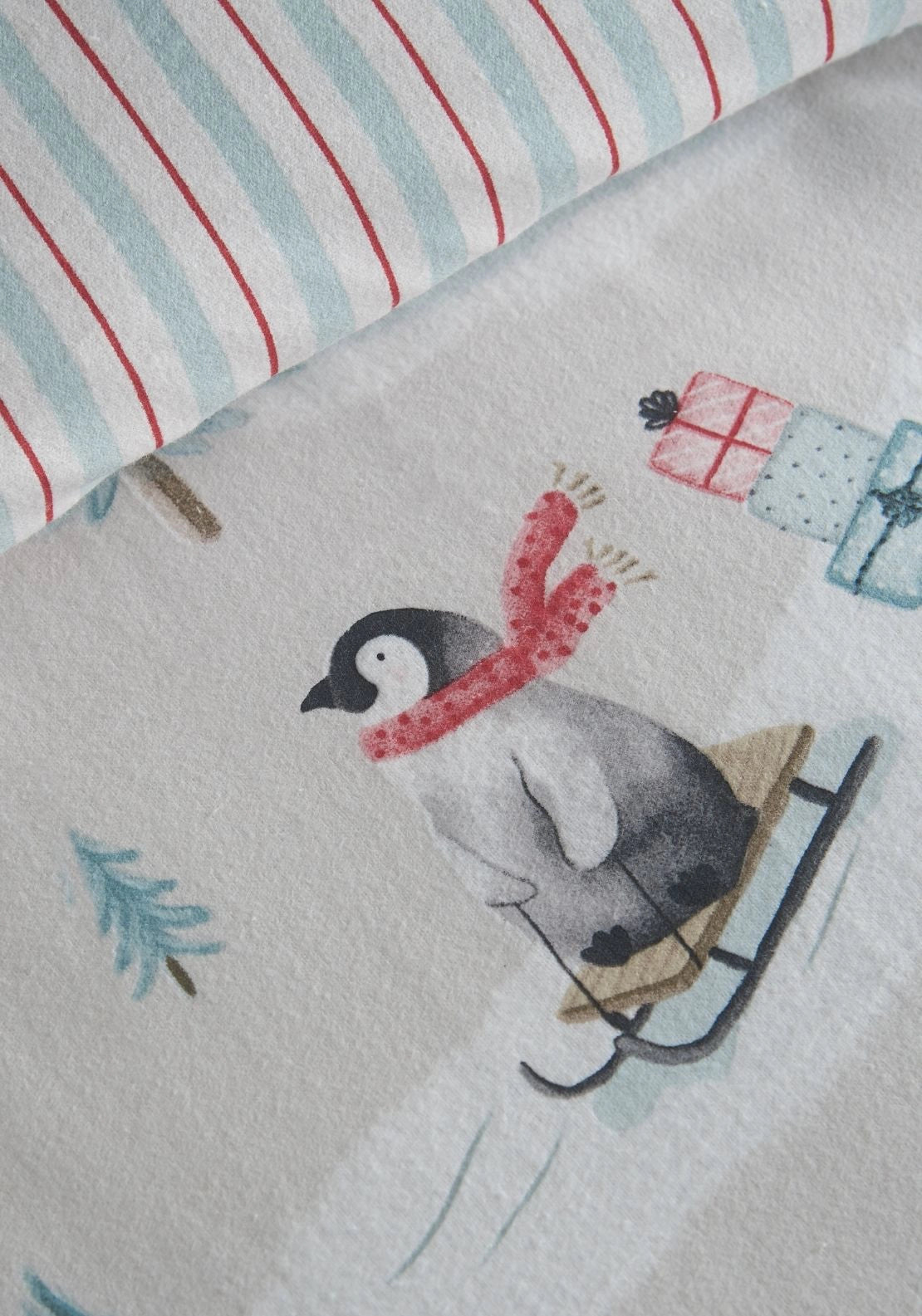 Catherine Lansfield 100% Brushed Cotton Christmas Penguins Reversible Duvet Cover Set - Green 4 Shaws Department Stores