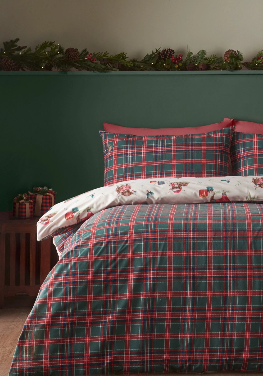 Catherine Lansfield Christmas Highland Cow Reversible Duvet Cover Set - Beige 2 Shaws Department Stores