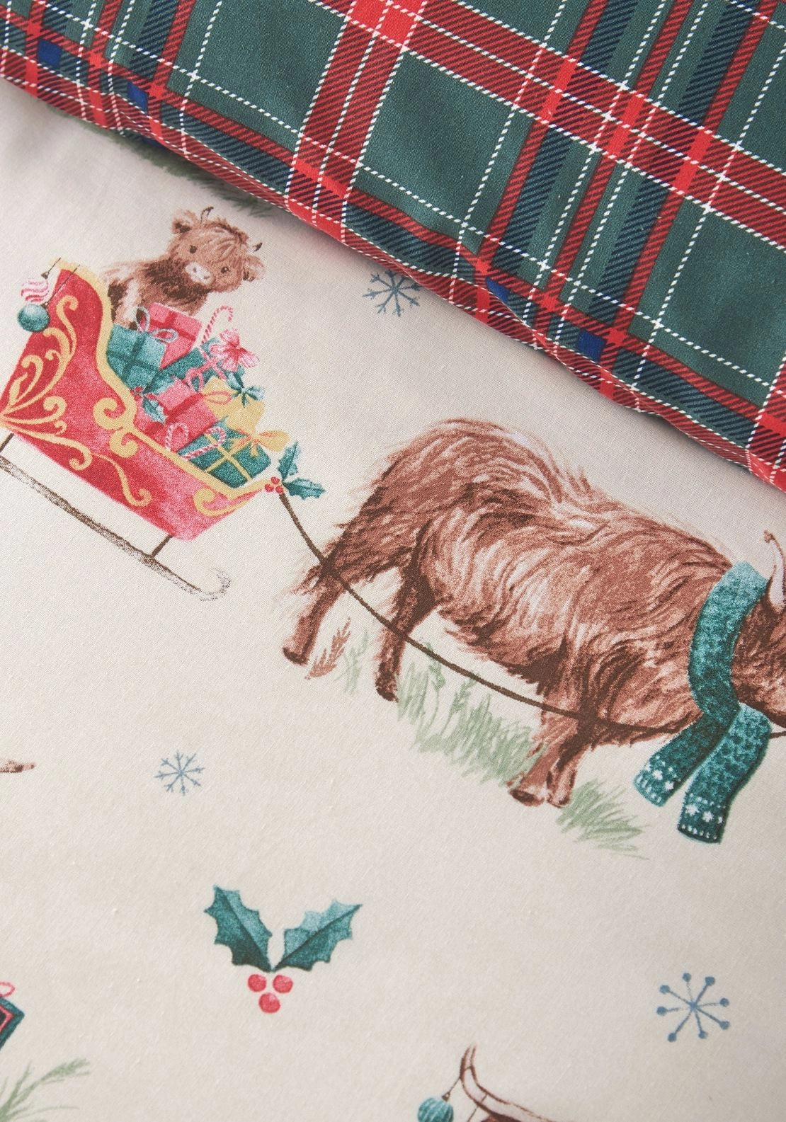 Catherine Lansfield Christmas Highland Cow Reversible Duvet Cover Set - Beige 4 Shaws Department Stores