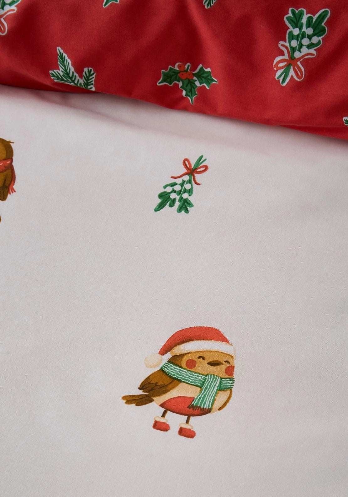 Catherine Lansfield Christmas Robins Reversible Duvet Cover Set - Red 5 Shaws Department Stores