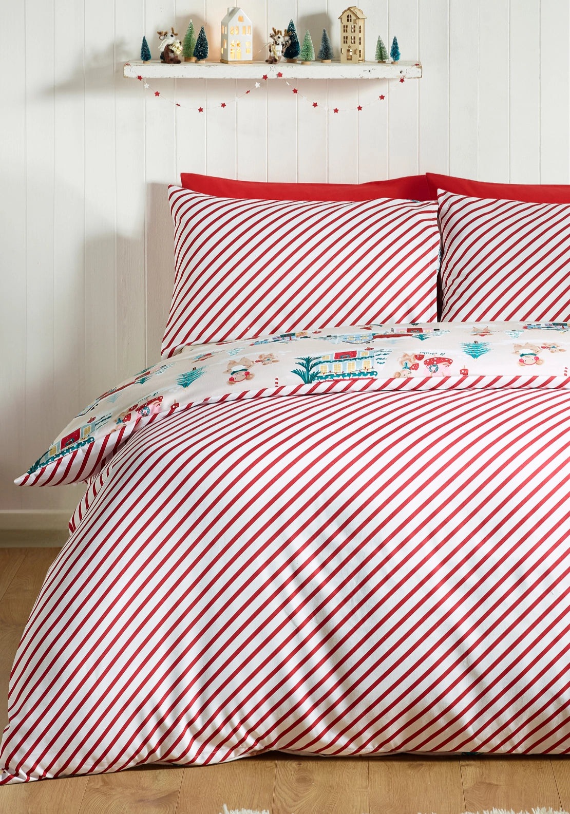 Catherine Lansfield Christmas Mouse Town Reversible Duvet Cover Set - Beige 2 Shaws Department Stores