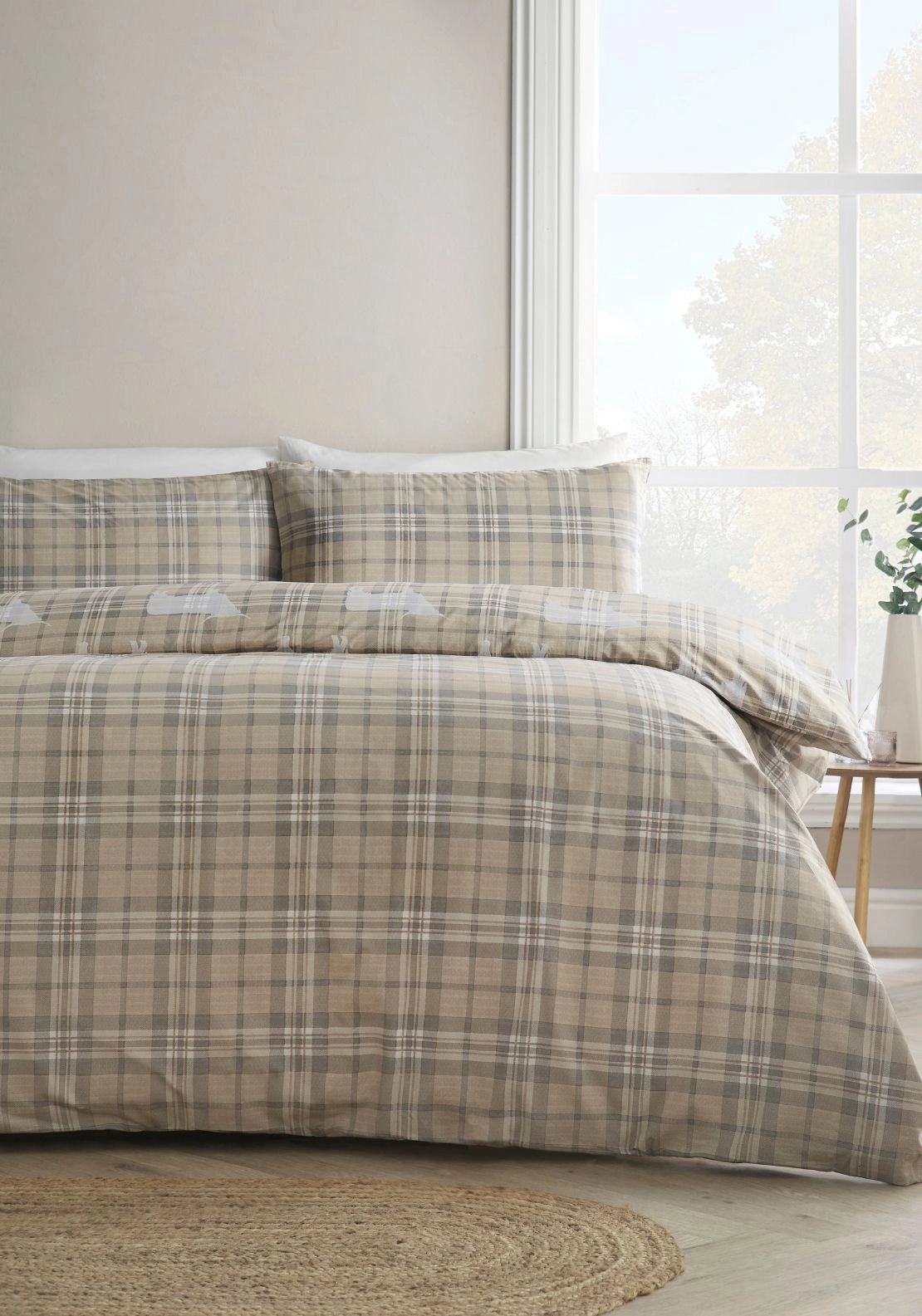 Check Country Cow Reversible Duvet Cover Set - Beige